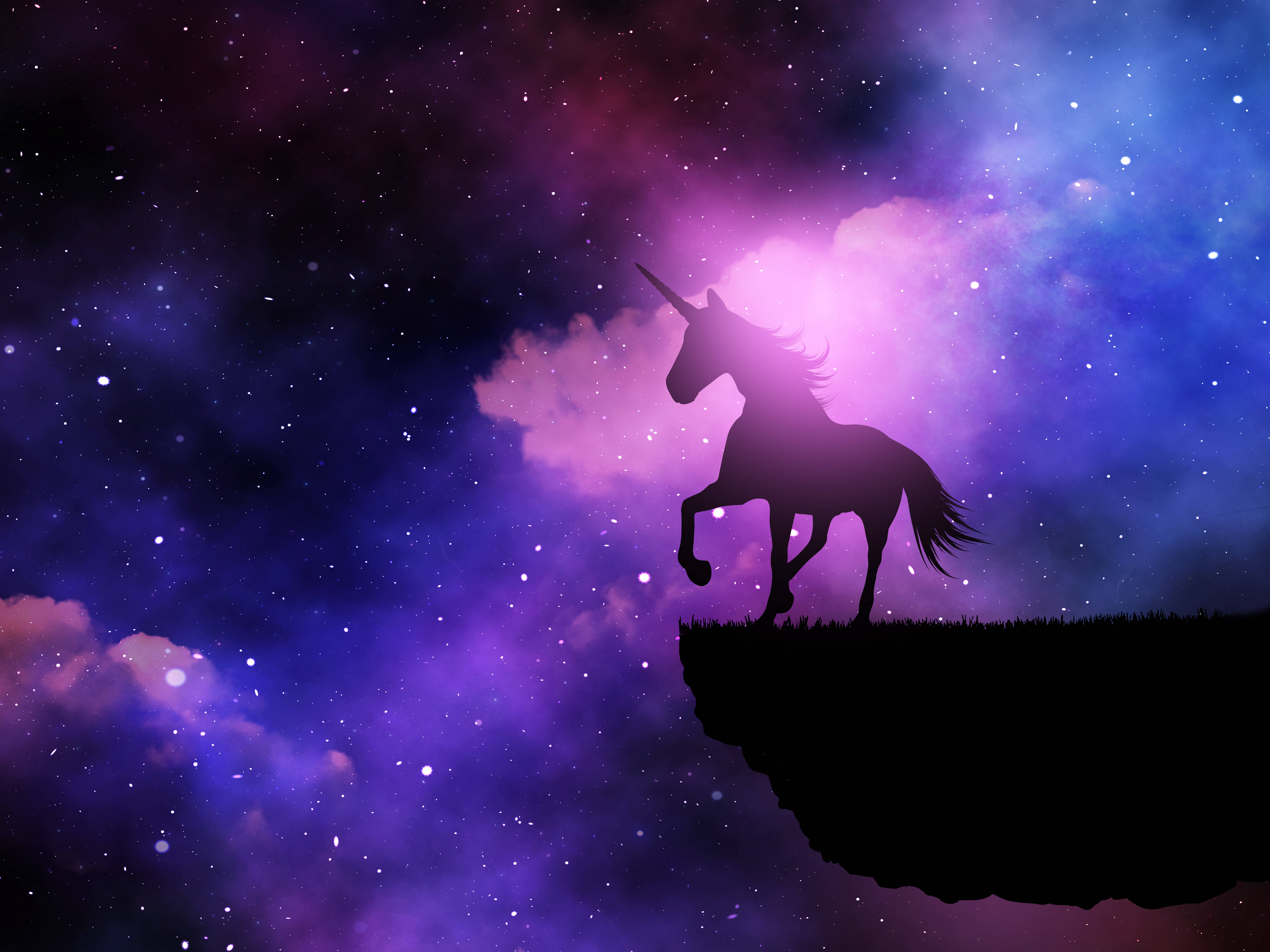 space galaxy unicorn, silhouette, night sky, 5K Desktop Wallpaper