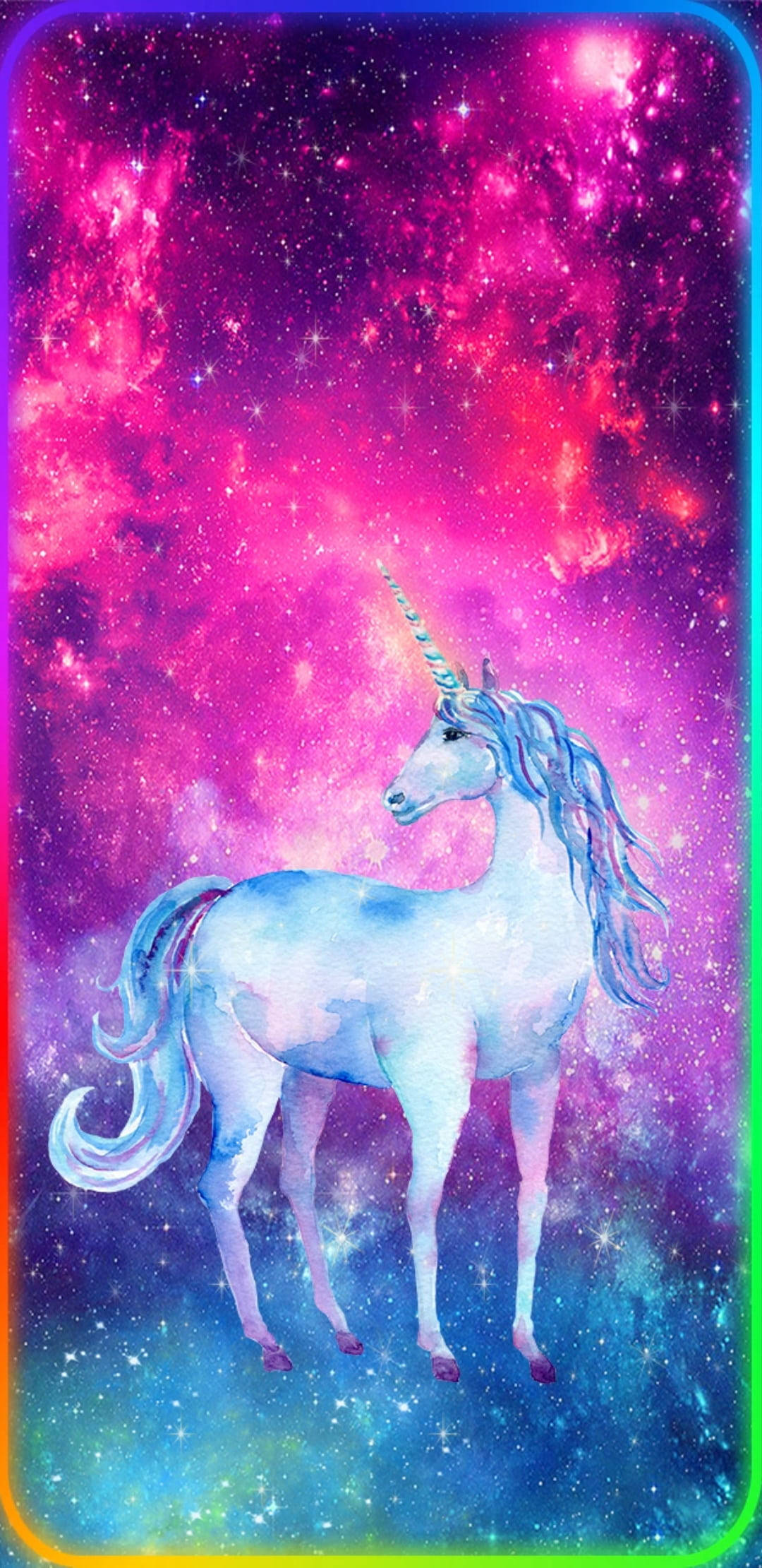 Galaxy Unicorn, pink purple and blue nebulae, glittering stars, Full HD Phone Wallpaper