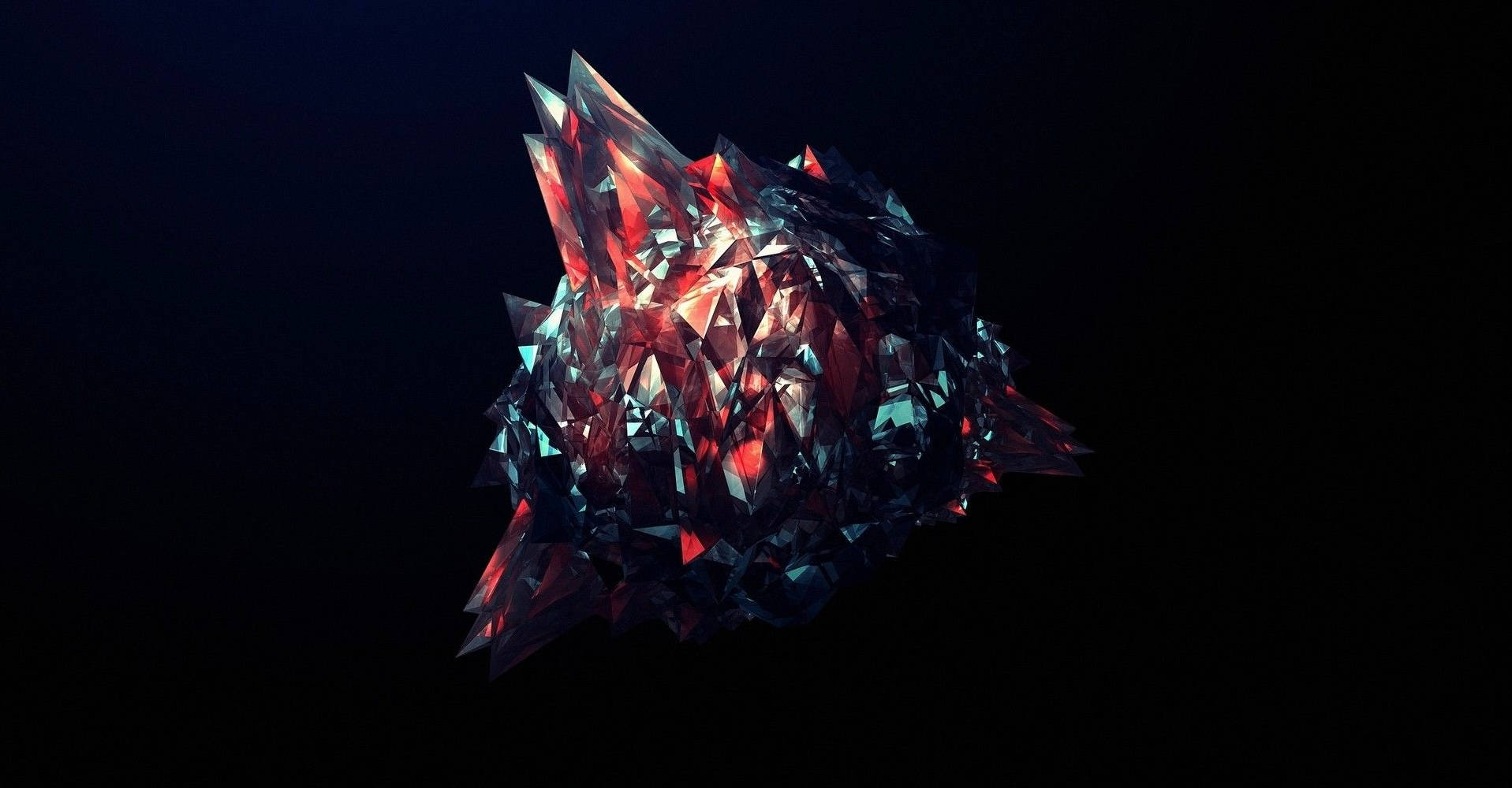 Red Galaxy Wolf, glowing red, blue crystalline structure, HD Desktop Wallpaper