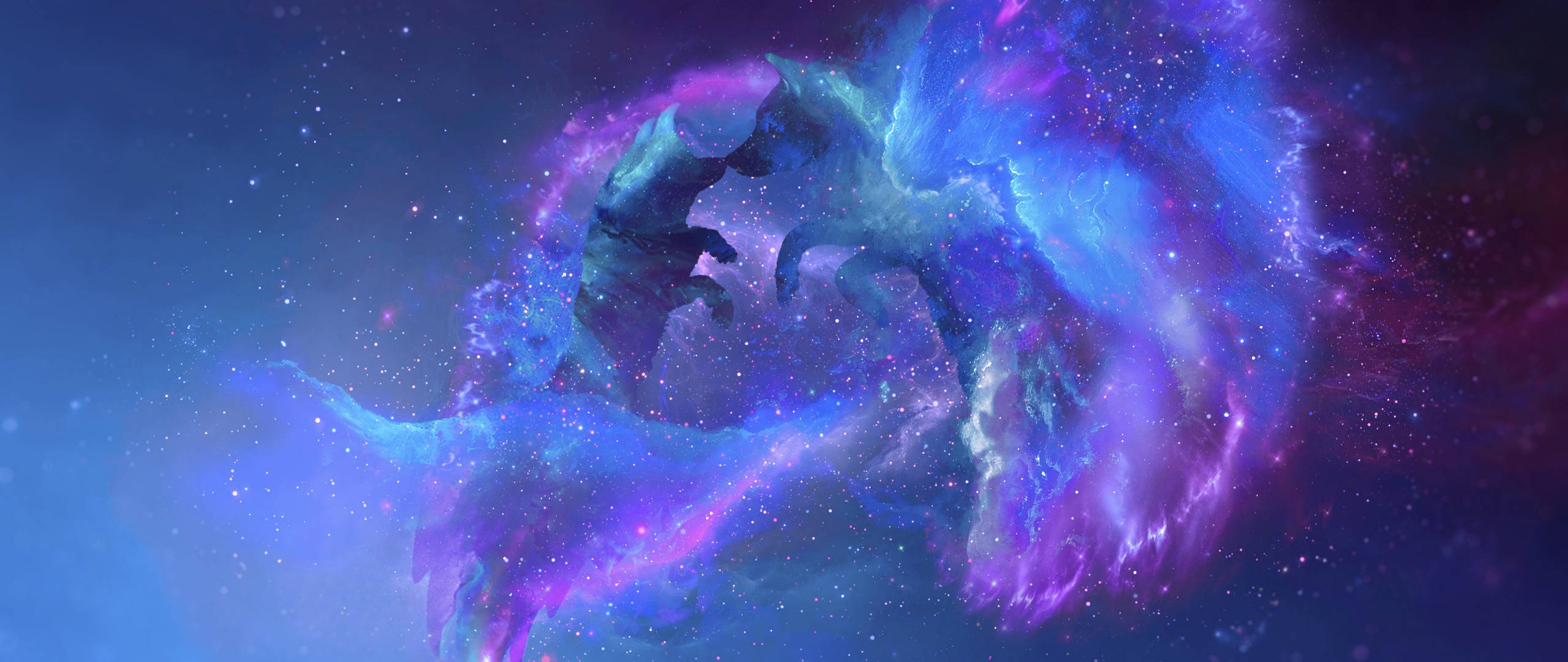 Galaxy Wolf, starry silhouettes, swirling nebula, 2K Desktop Wallpaper
