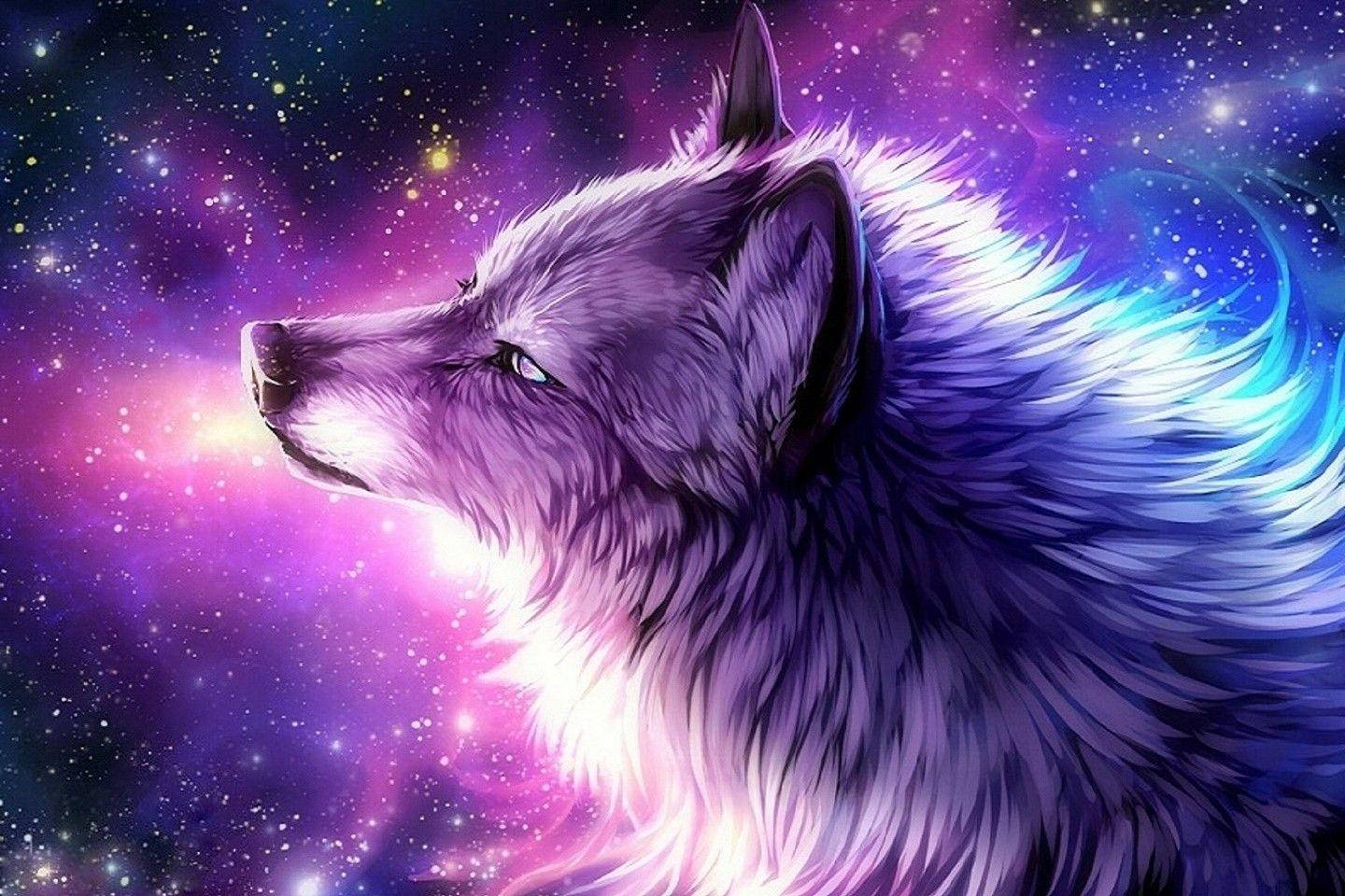 Galaxy wolf, purple, blue, HD Desktop Wallpaper