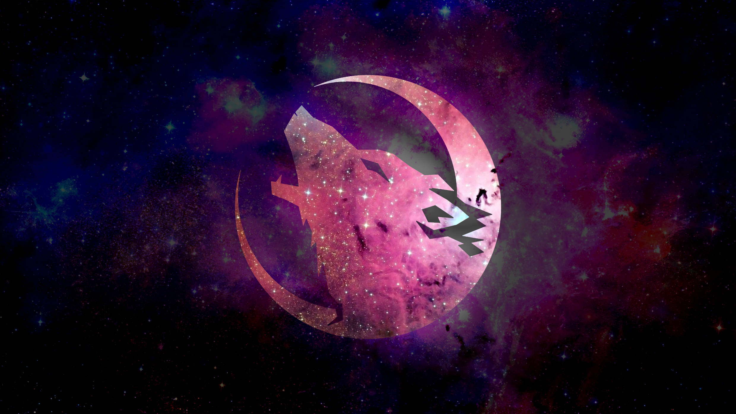 Pink Galaxy Wolf, cosmic crescent moon, vibrant purple and blue nebula, Full HD Desktop Wallpaper