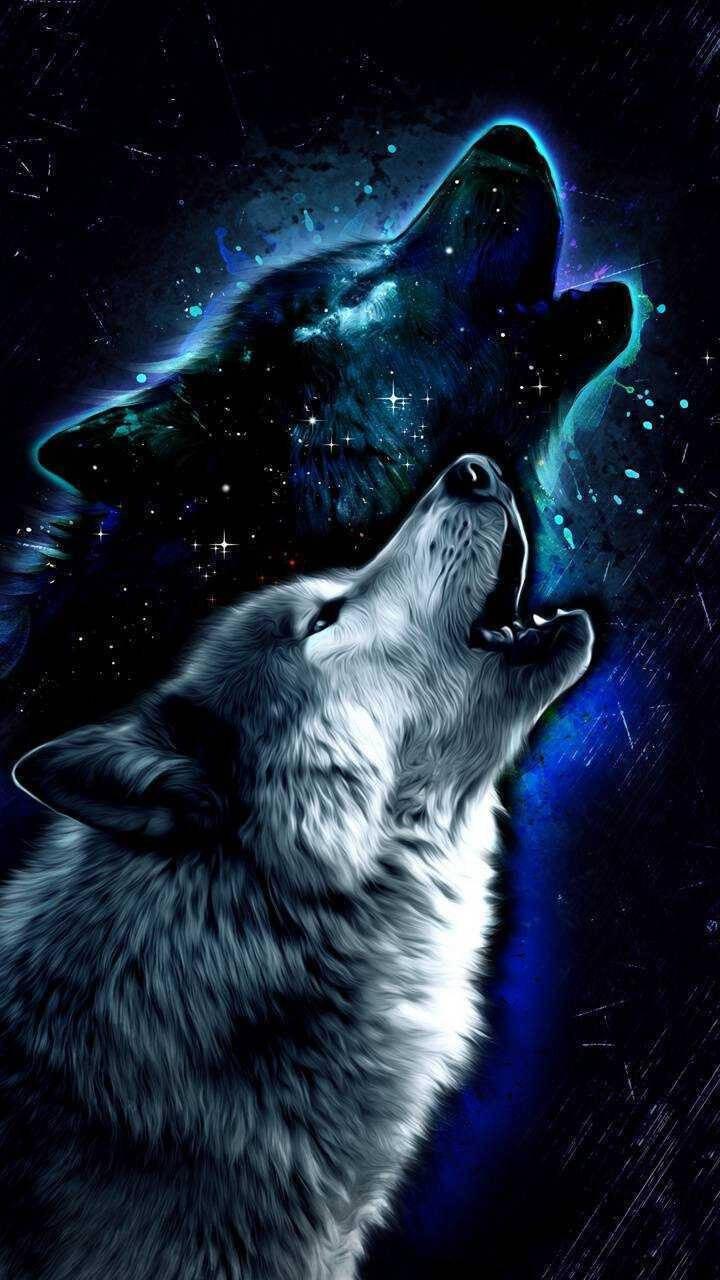 inky galaxy, howling wolf, cosmic backdrop, HD Phone Wallpaper
