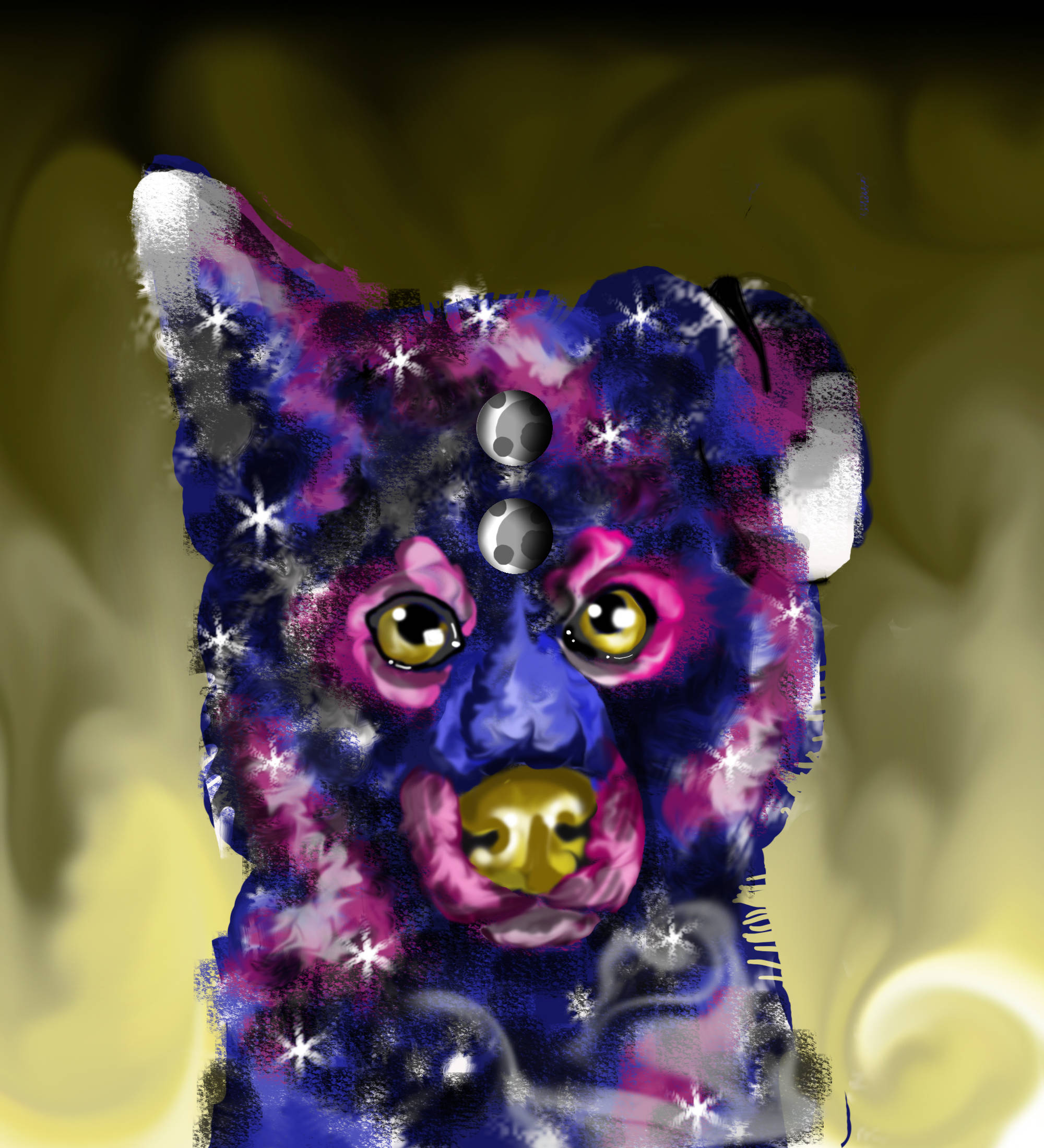 Galaxy Wolf, starry purple blue fur, glowing yellow eyes, Full HD Phone Wallpaper