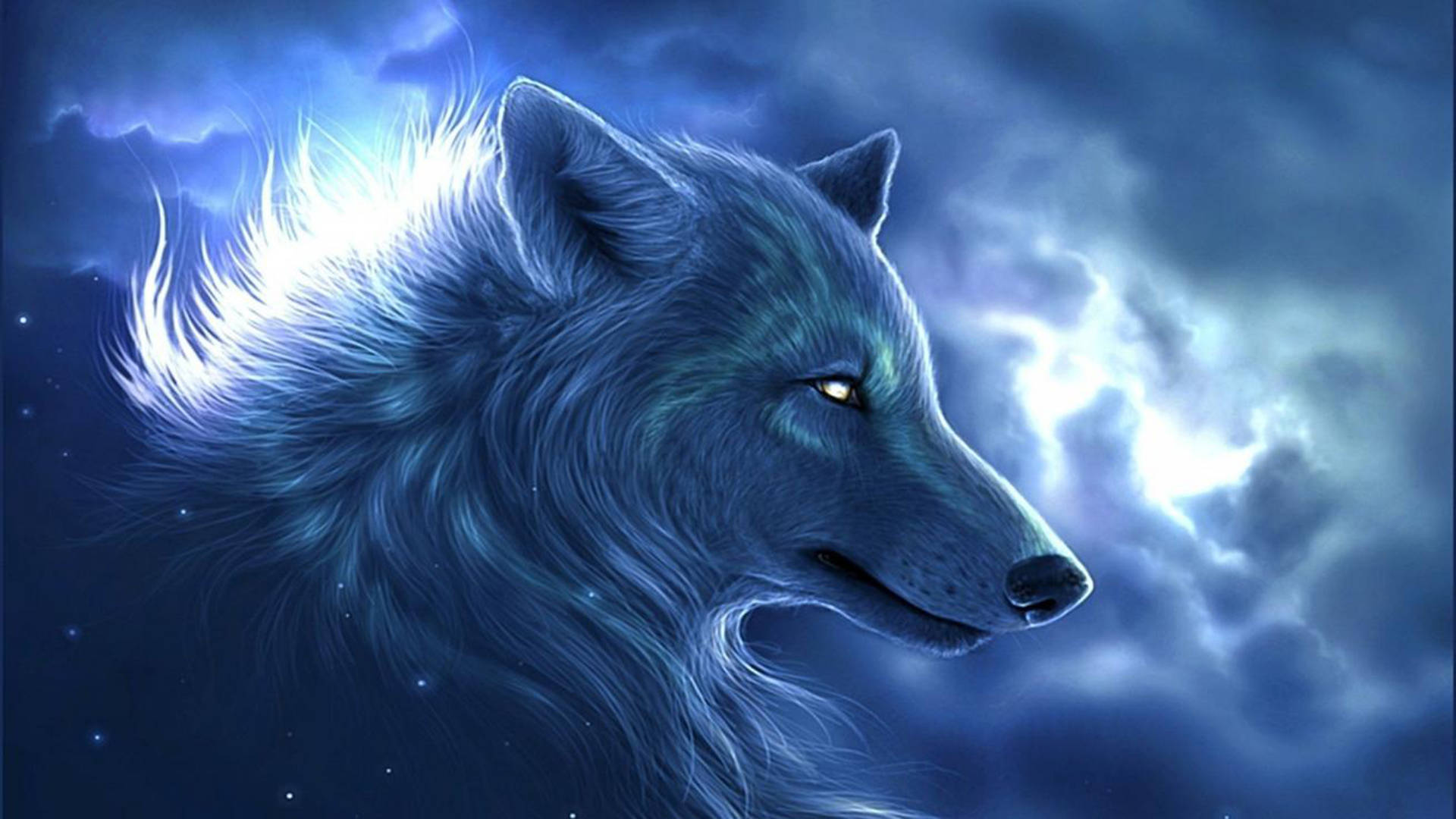 Galaxy Wolf, lightning skies, stormy night sky, Full HD Desktop Wallpaper