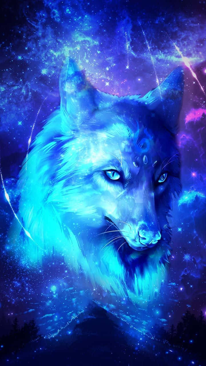 Galaxy Wolves, glowing blue wolf, starry eyes, HD Phone Wallpaper
