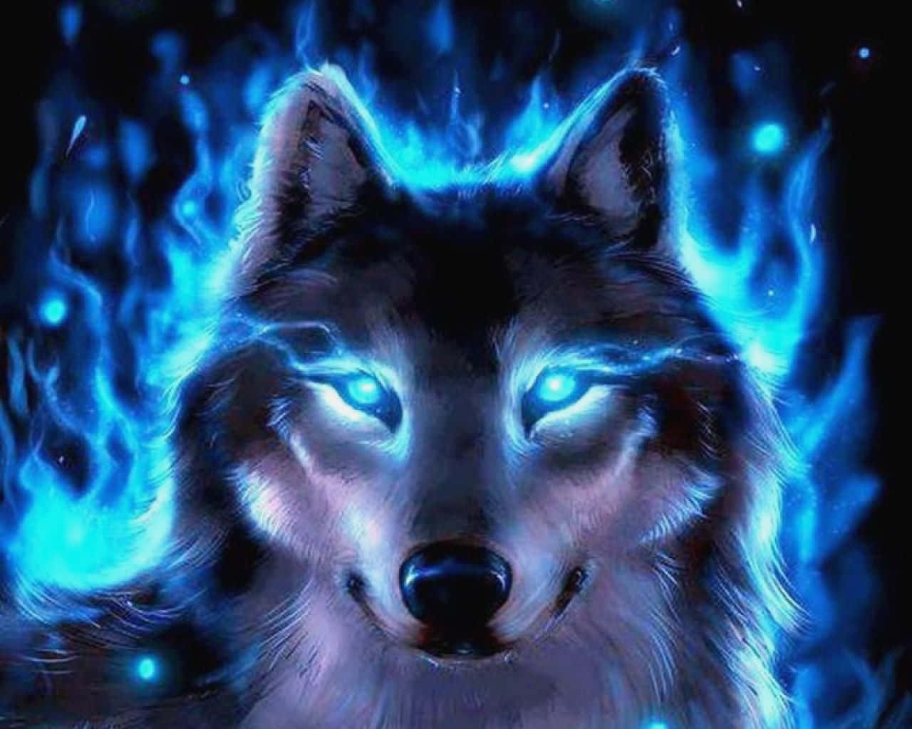 Galaxy Wolves, glowing blue eyes, electric blue flames, HD Desktop Wallpaper
