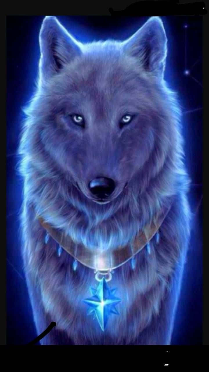 Galaxy Wolves, cosmic blue background, glowing wolf, HD Phone Wallpaper
