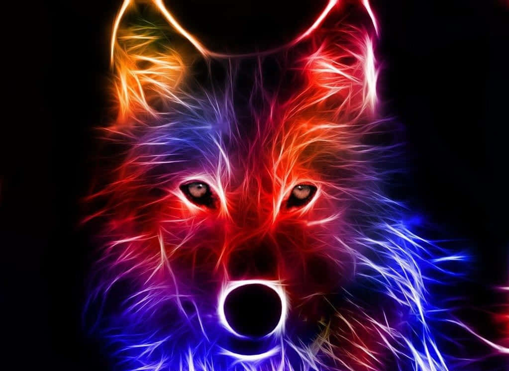 Galaxy Wolves, neon-lit wolf head, electric red blue and orange fur, SD Desktop Wallpaper