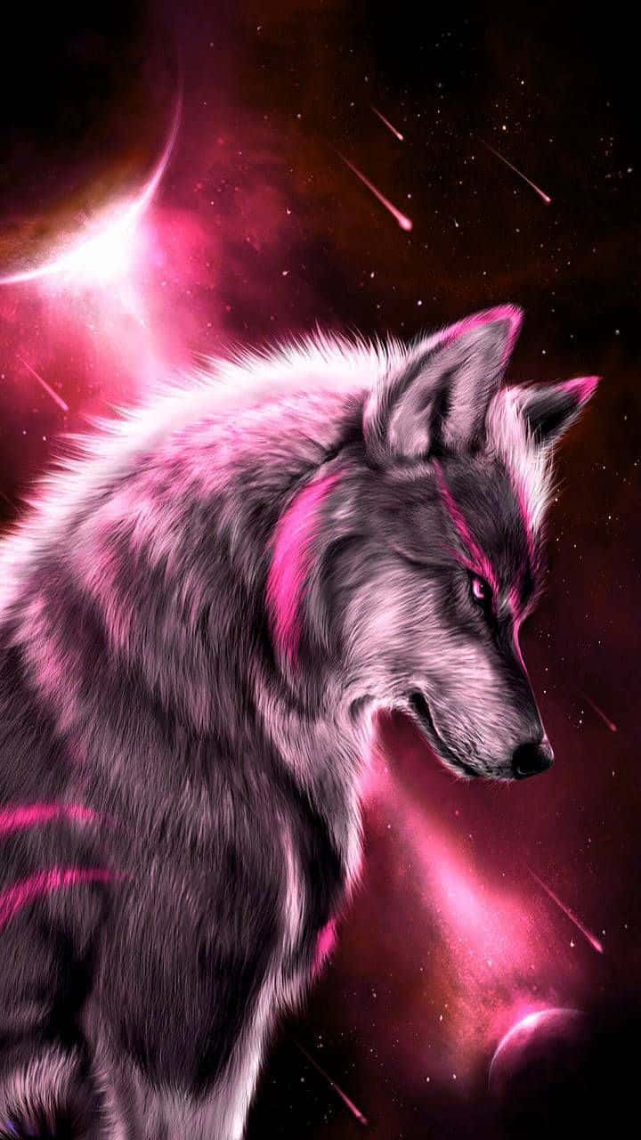 Galaxy Wolves, glowing pink streaks, vibrant cosmic backdrop, HD Phone Wallpaper