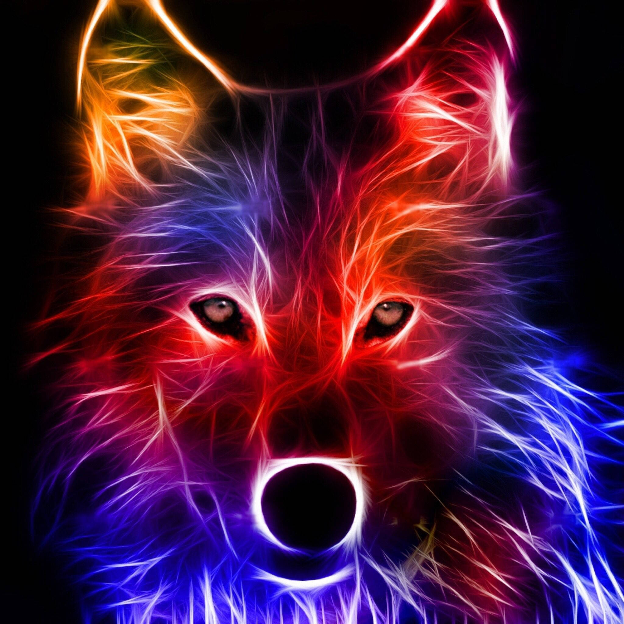 glowing neon galaxy wolf, fiery reds, electric blues, Full HD Desktop Wallpaper