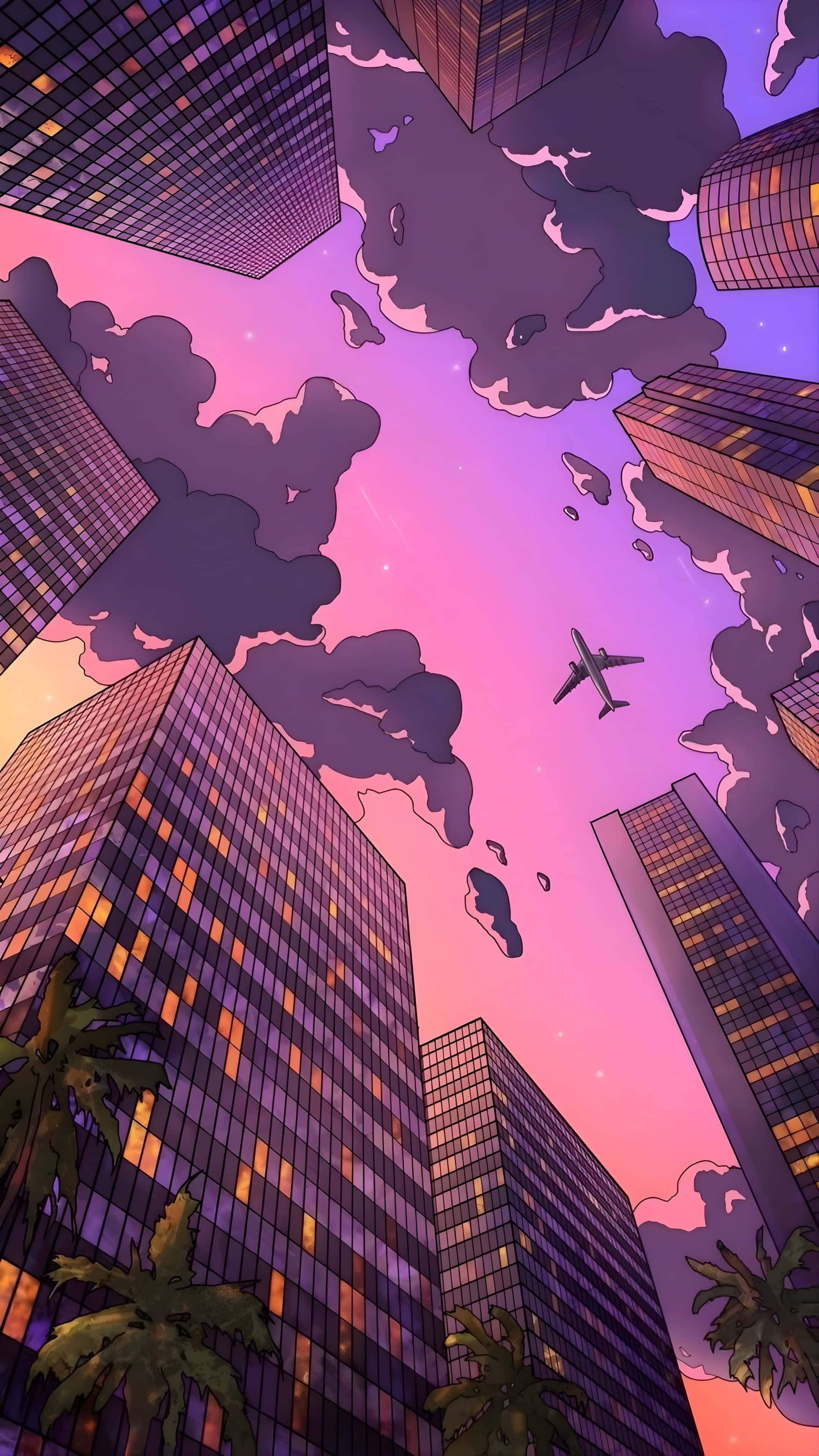 Galaxy Z Flip 7, urban sunset, pink purple sky, 4K Phone Wallpaper