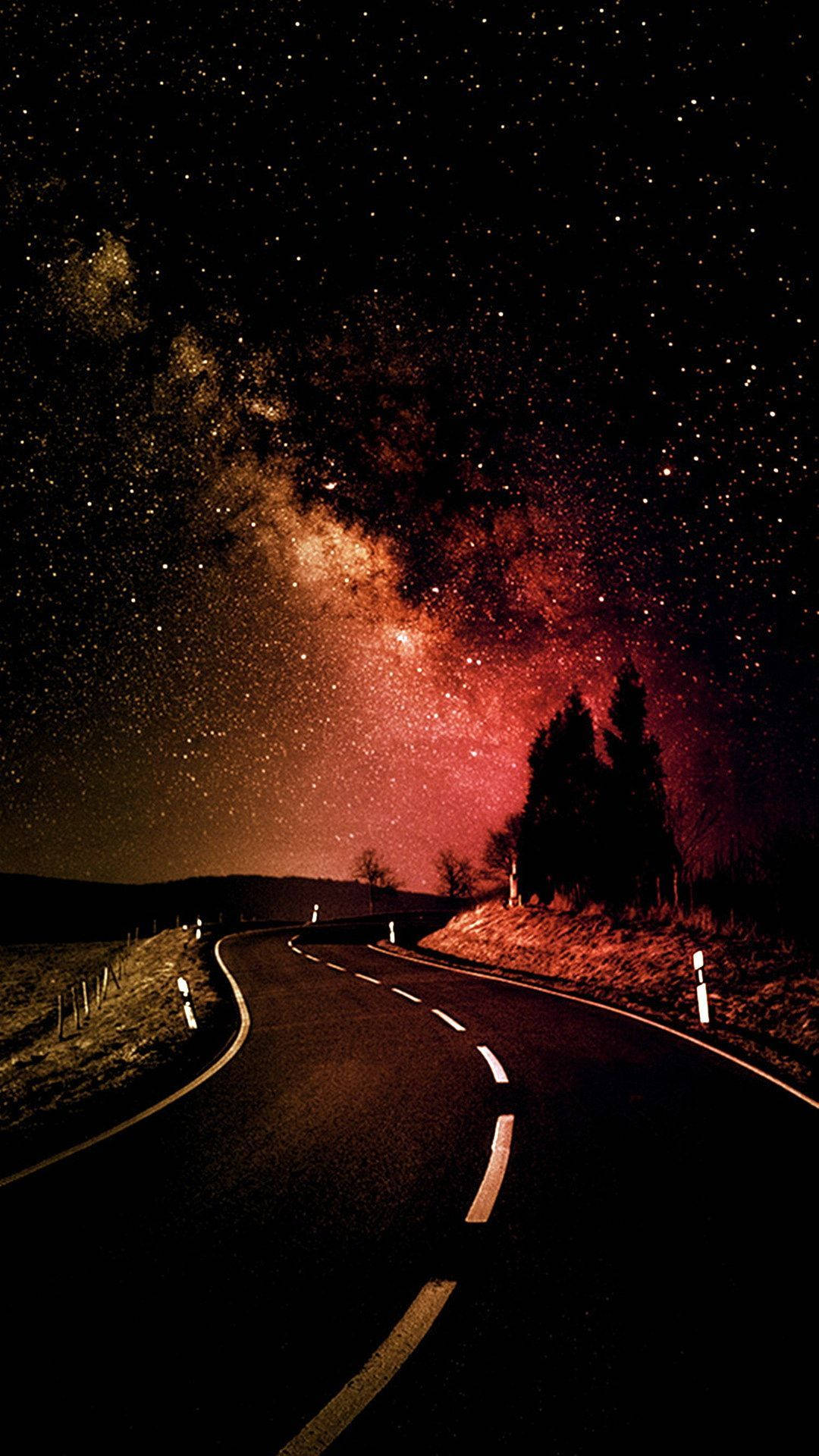 pink galaxy, winding road, vibrant red and gold Milky Way galaxy, Full HD Phone Wallpaper