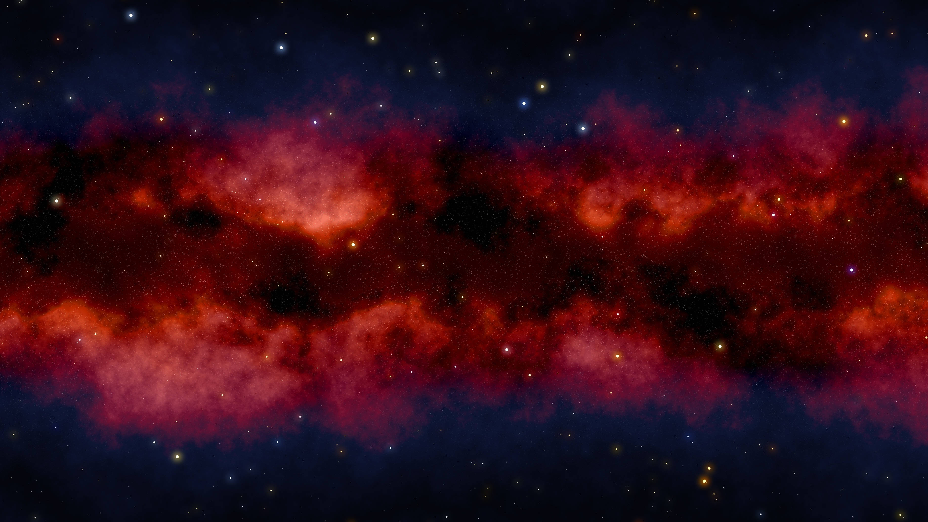 Red Galaxy, cosmic nebula, star-filled deep blue night sky, 2K Desktop Wallpaper