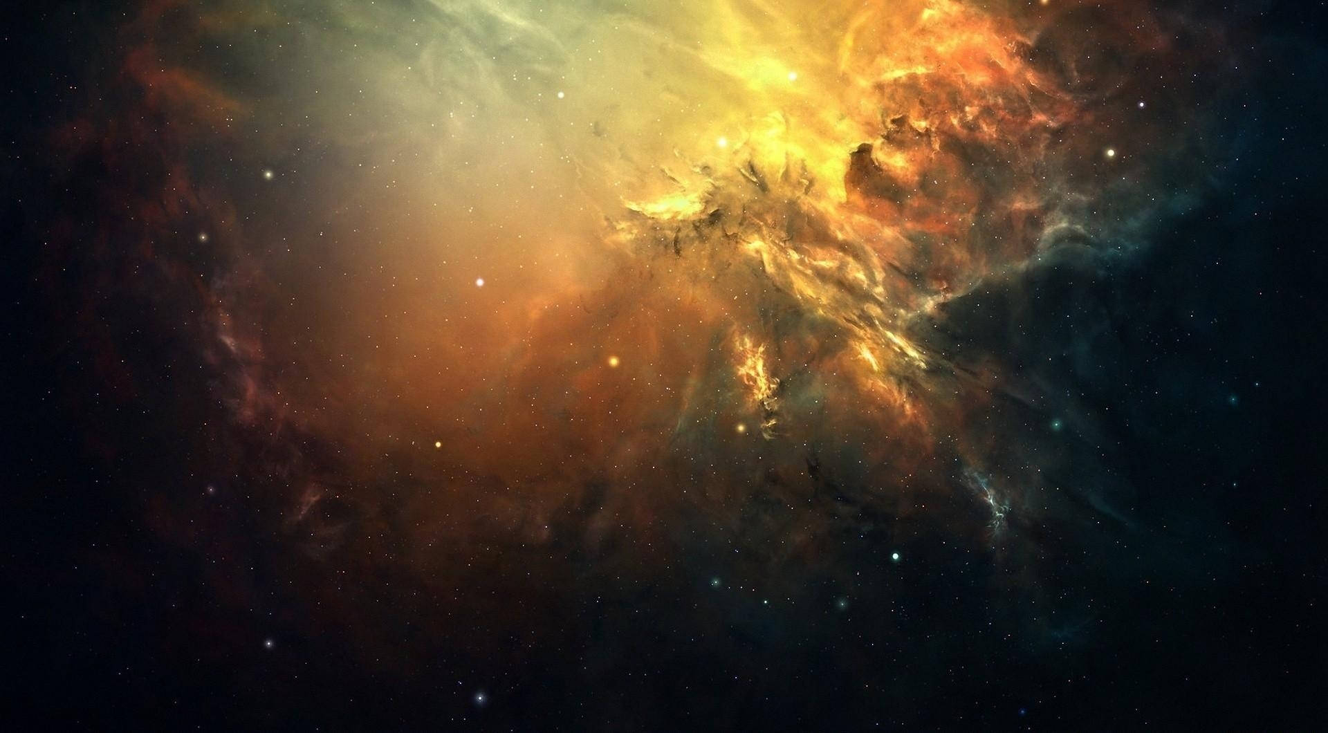 cosmic nebula, fiery orange, golden hues, Full HD Desktop Wallpaper