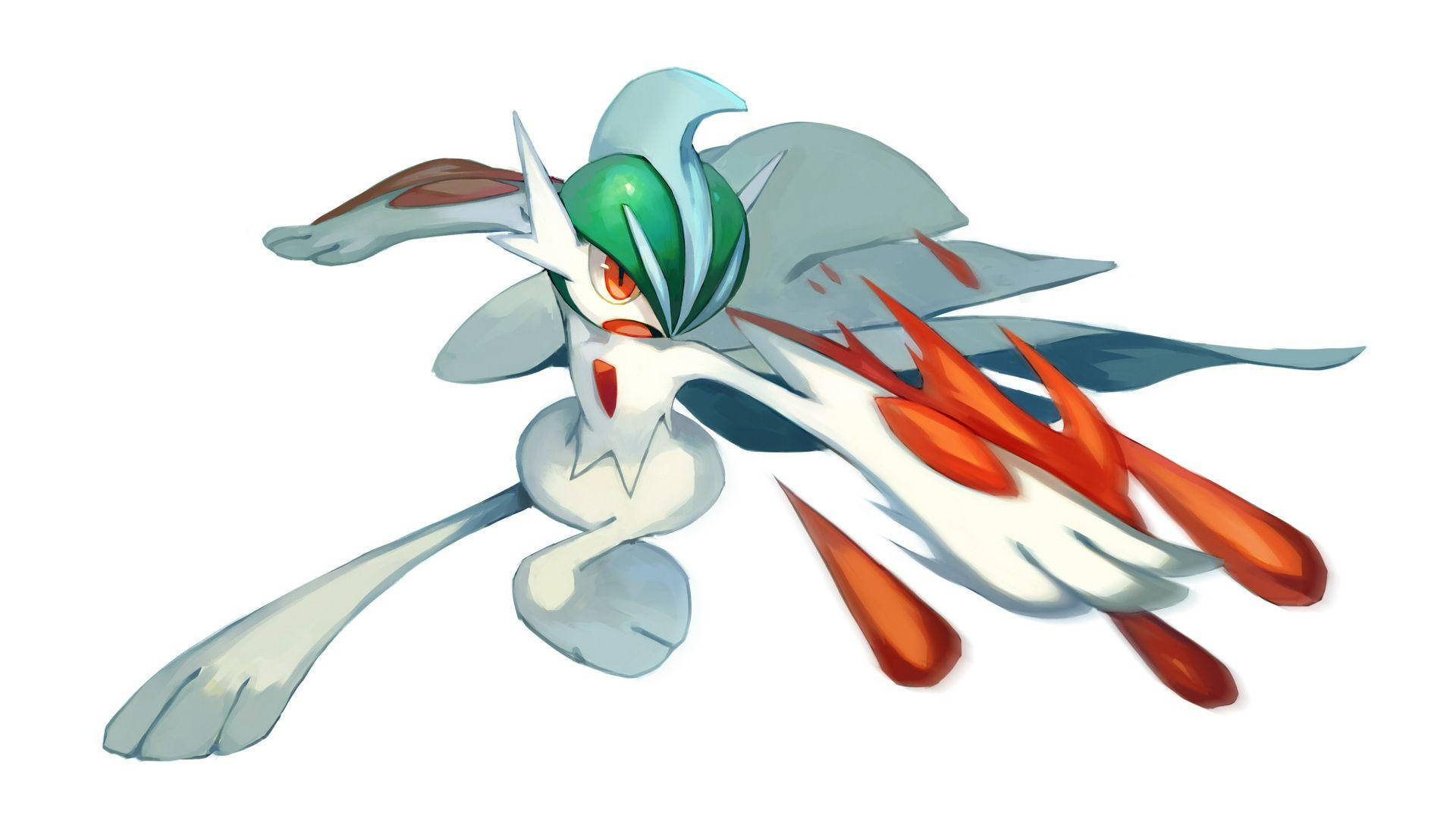 Gallade, green head feathers, white body, Full HD Desktop Wallpaper
