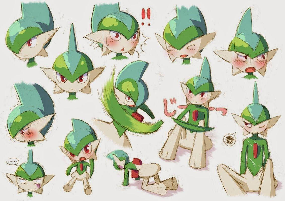 Gallade, green-haired elf, red eyes, SD Desktop Wallpaper