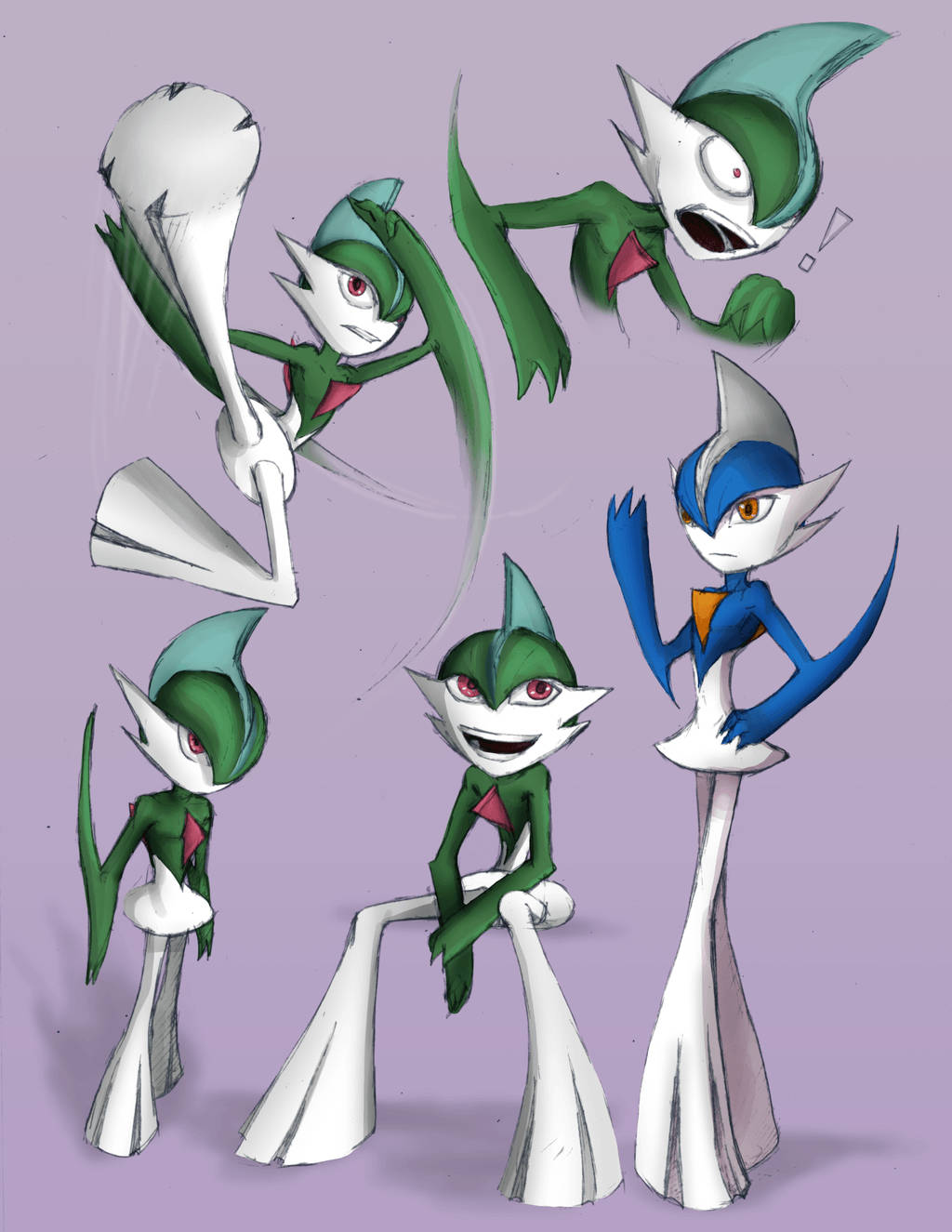 Gallade, anime-style, green and blue color schemes, HD Phone Wallpaper