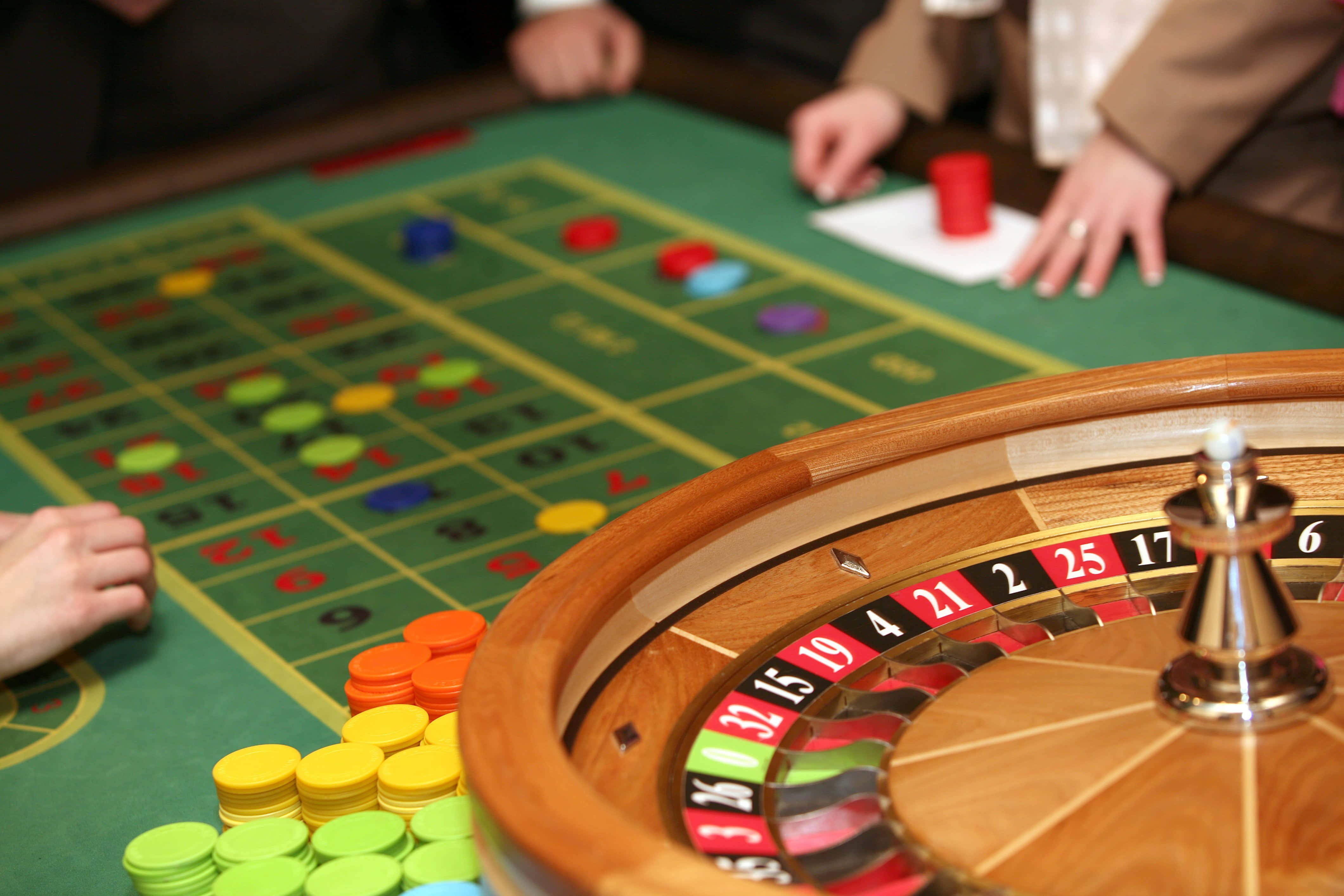 casino roulette table, colorful chips, spinning wheel, 4K Desktop Wallpaper