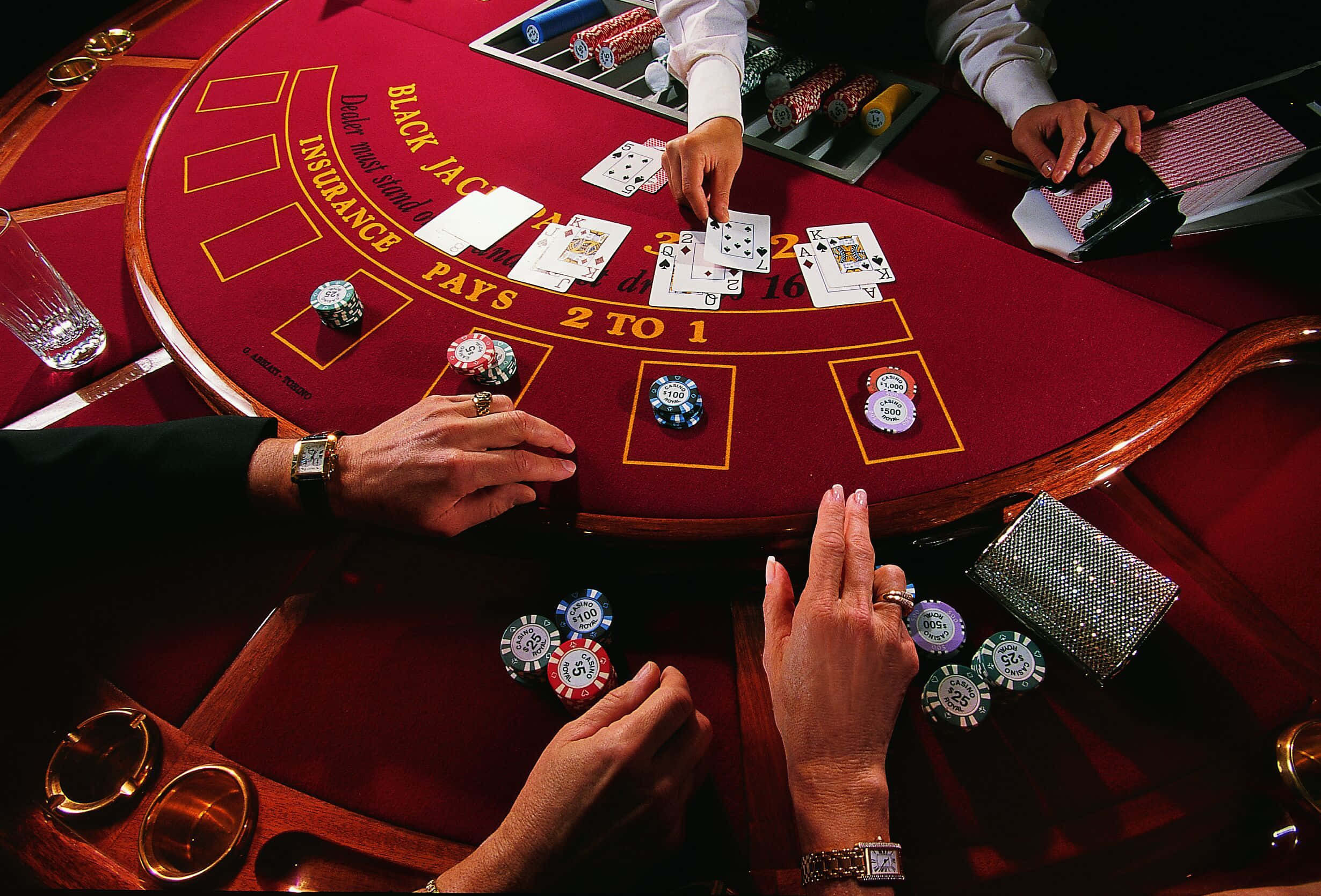 blackjack, red felt casino table, chips, Full HD Desktop Wallpaper