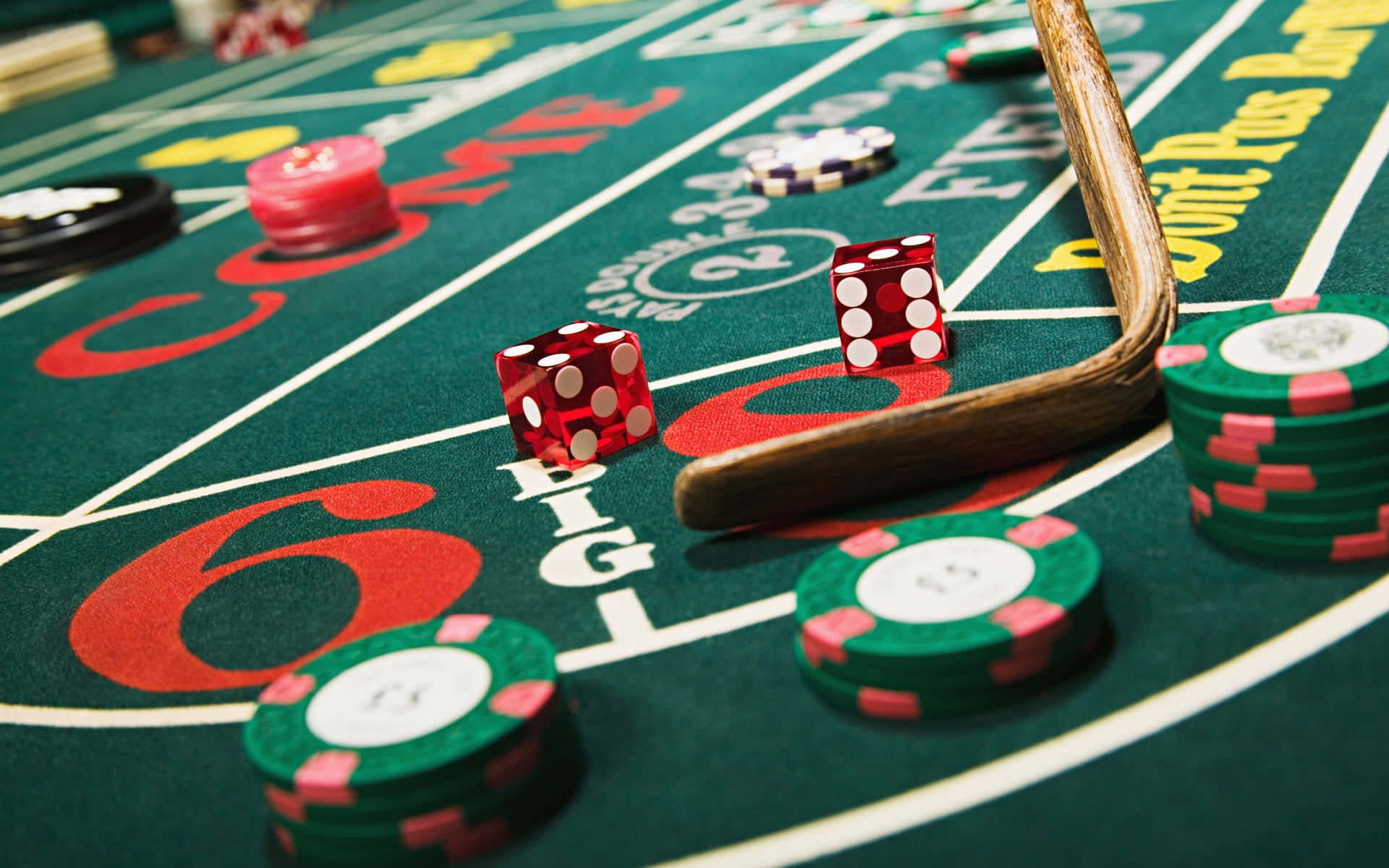 craps table, red dice, green chips, Full HD Desktop Wallpaper