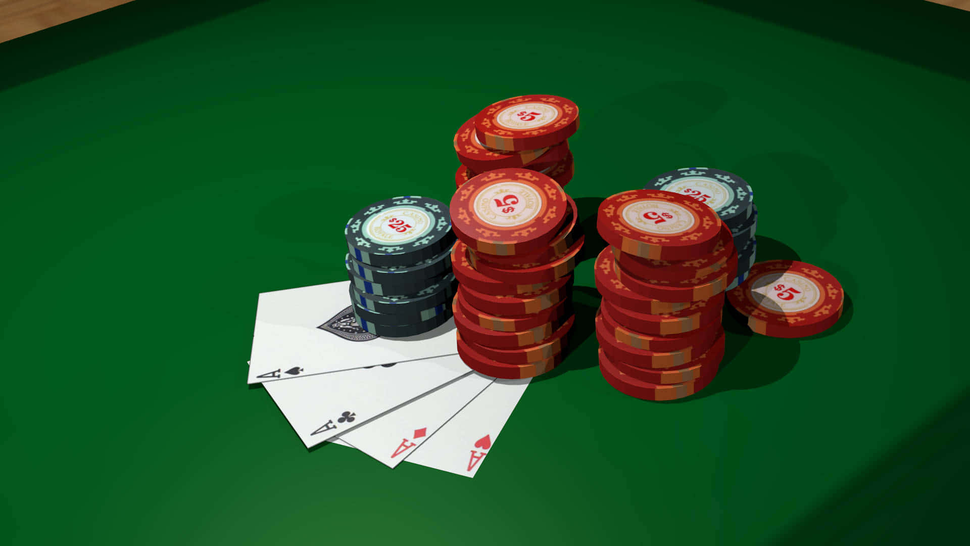 poker chips, aces, green felt casino table, Full HD Desktop Wallpaper