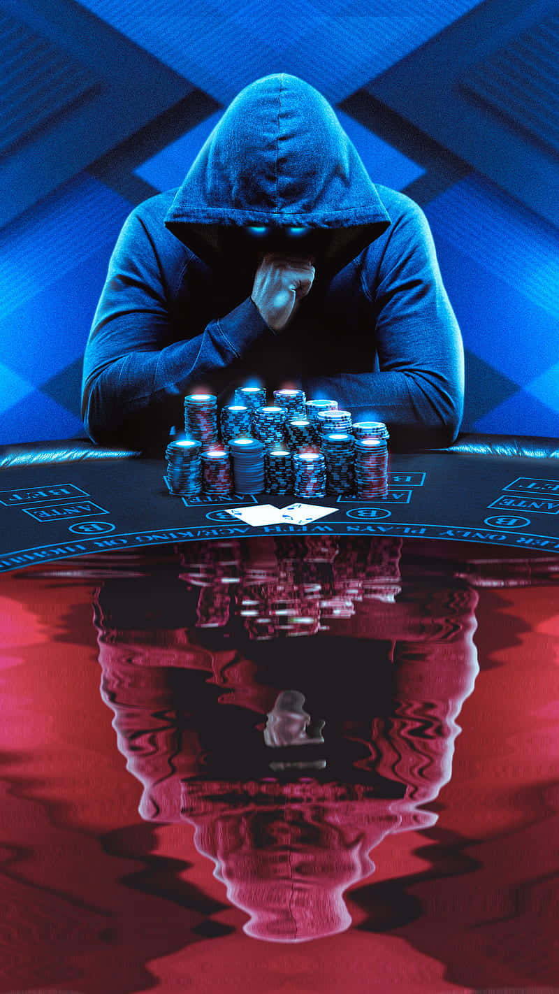 poker table, stacks of chips, hooded figure, HD Phone Wallpaper