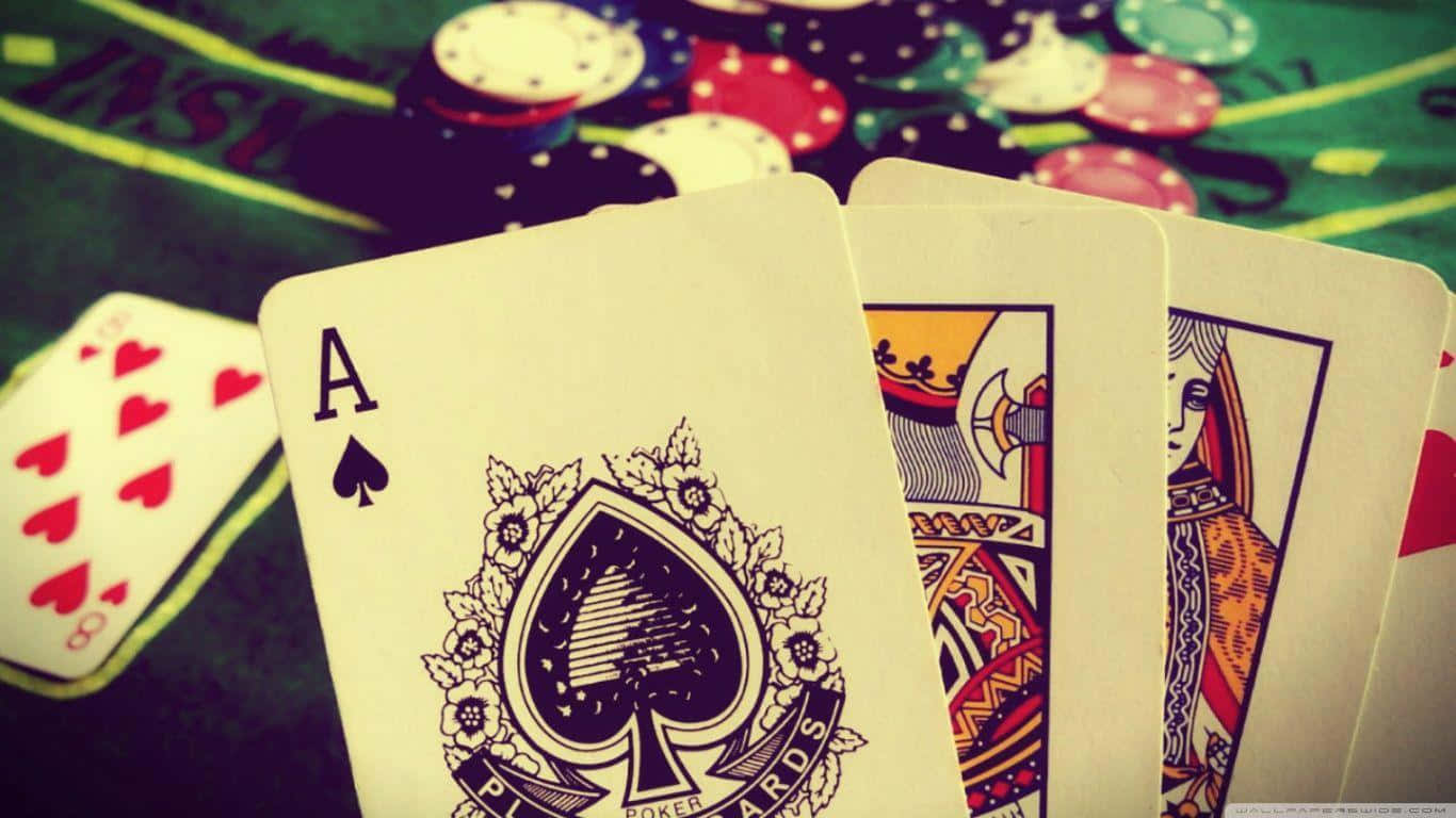 poker hand royal flush, green felt casino table, poker cards, HD Desktop Wallpaper