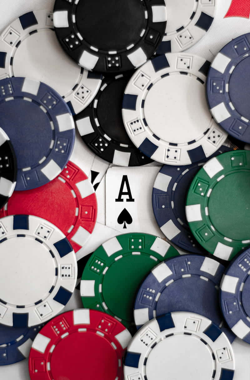 ace of spades card, poker chips, red, SD Phone Wallpaper