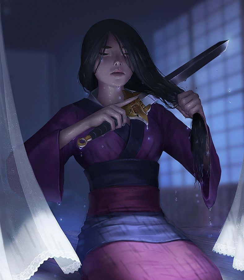 game animation, anime woman, purple robes, SD Phone Wallpaper