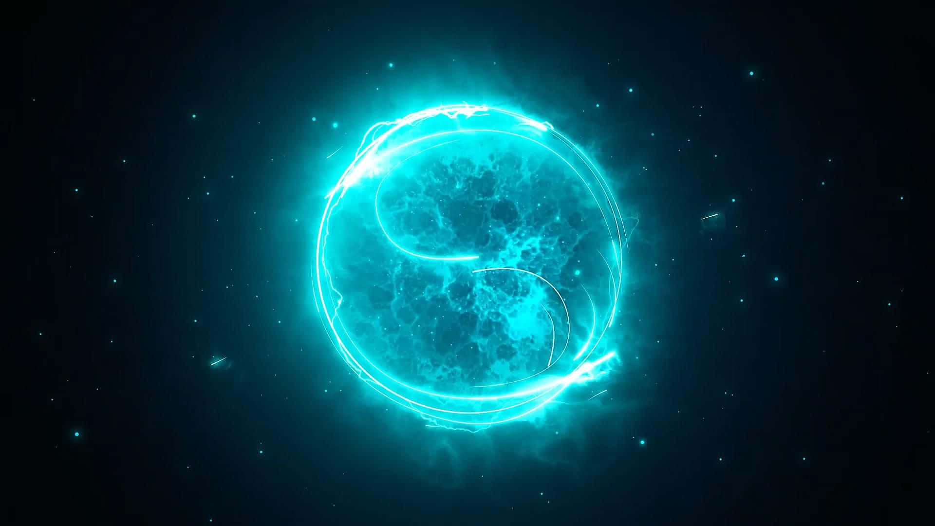 Game Animation, glowing cyan yin yang symbol, electric energy, Full HD Desktop Wallpaper