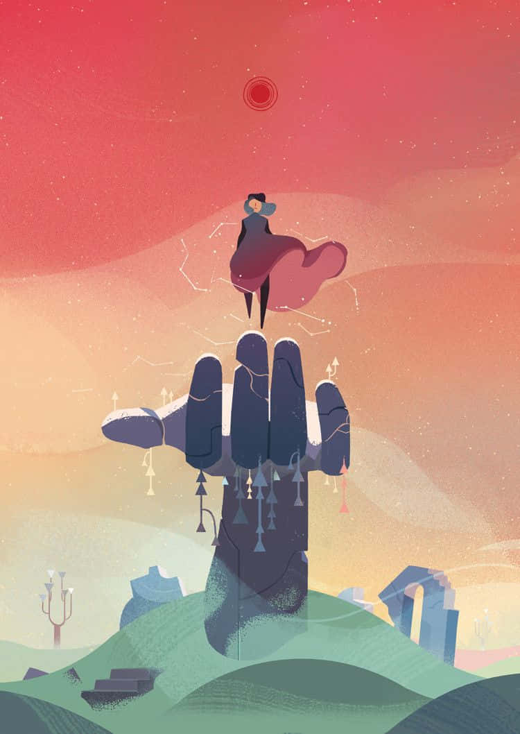 game animation, giant hand, rolling hills, SD Phone Wallpaper