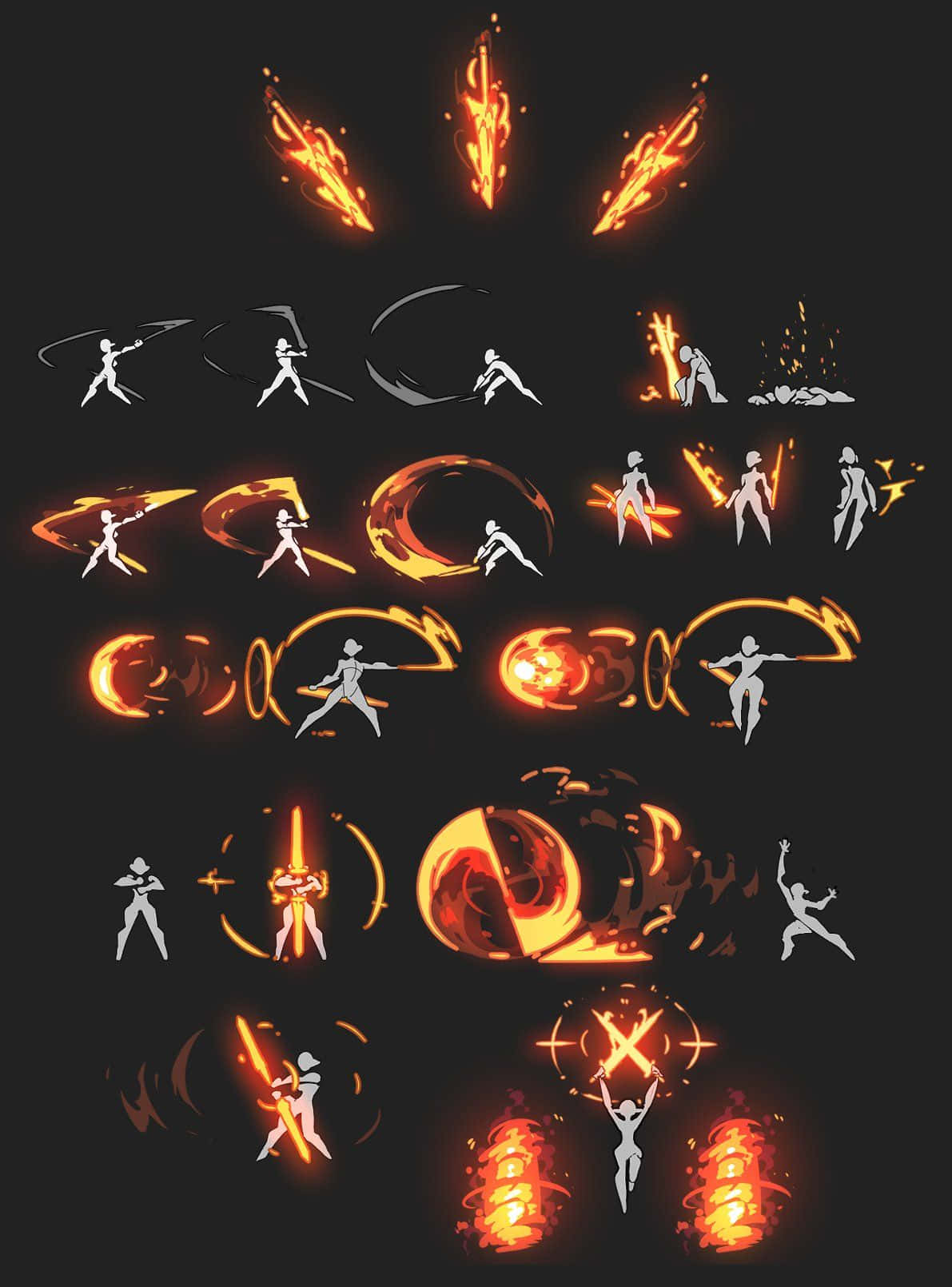Game Animation, white silhouettes, glowing orange energy weapons, HD Phone Wallpaper