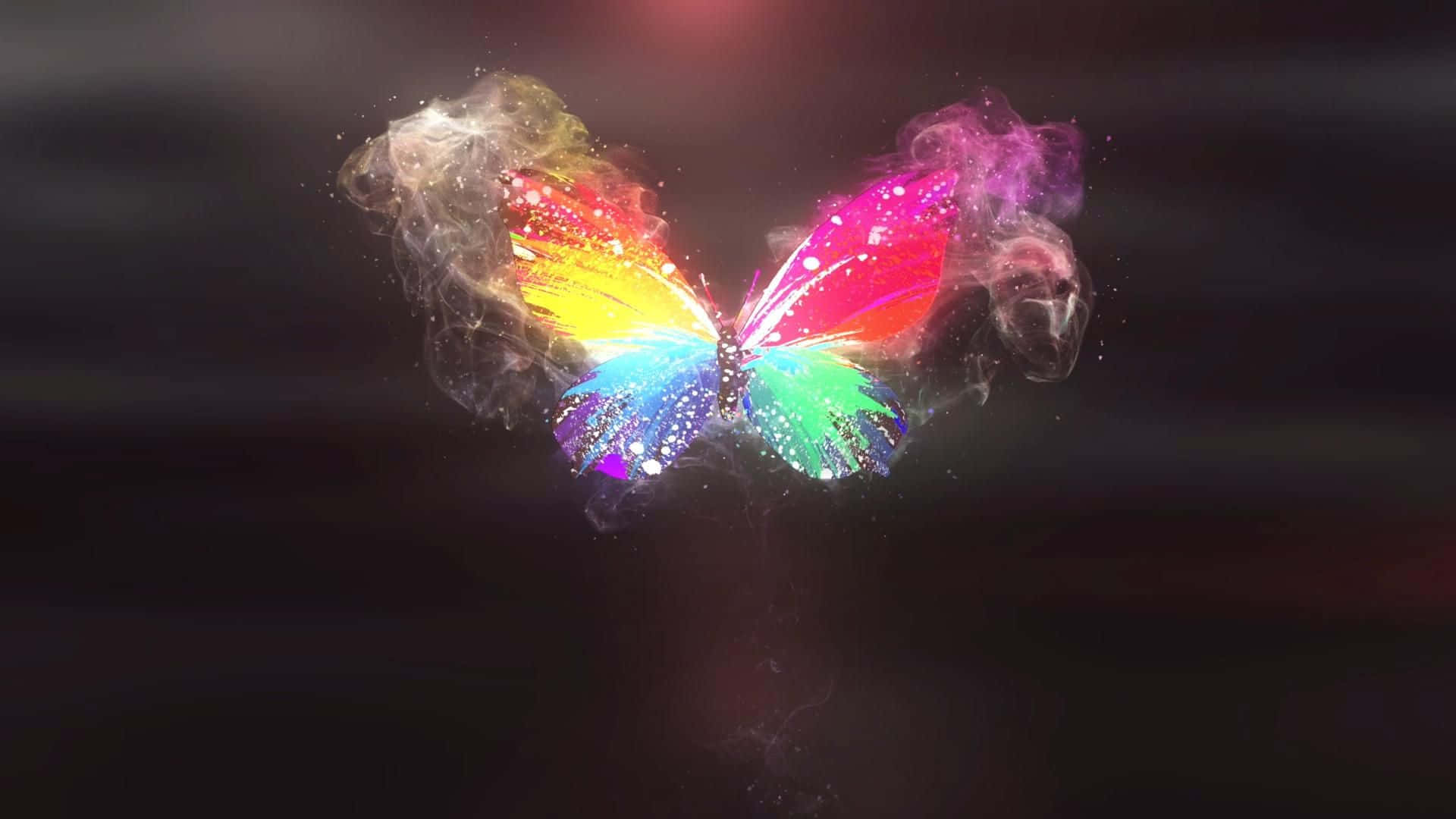 game animation, multicolored butterfly, sparkling particles, Full HD Desktop Wallpaper
