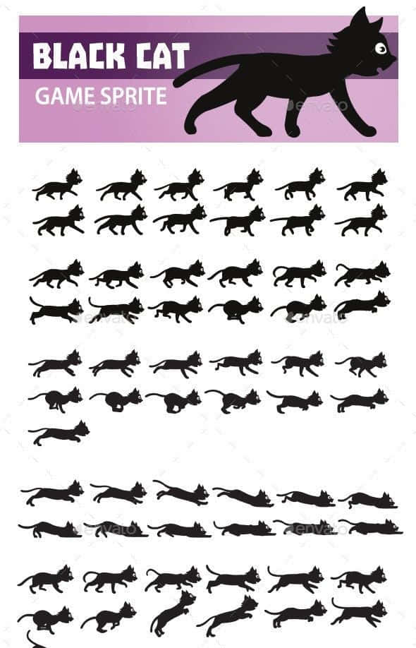 Game Animation, black cat, sprite sheet, SD Phone Wallpaper
