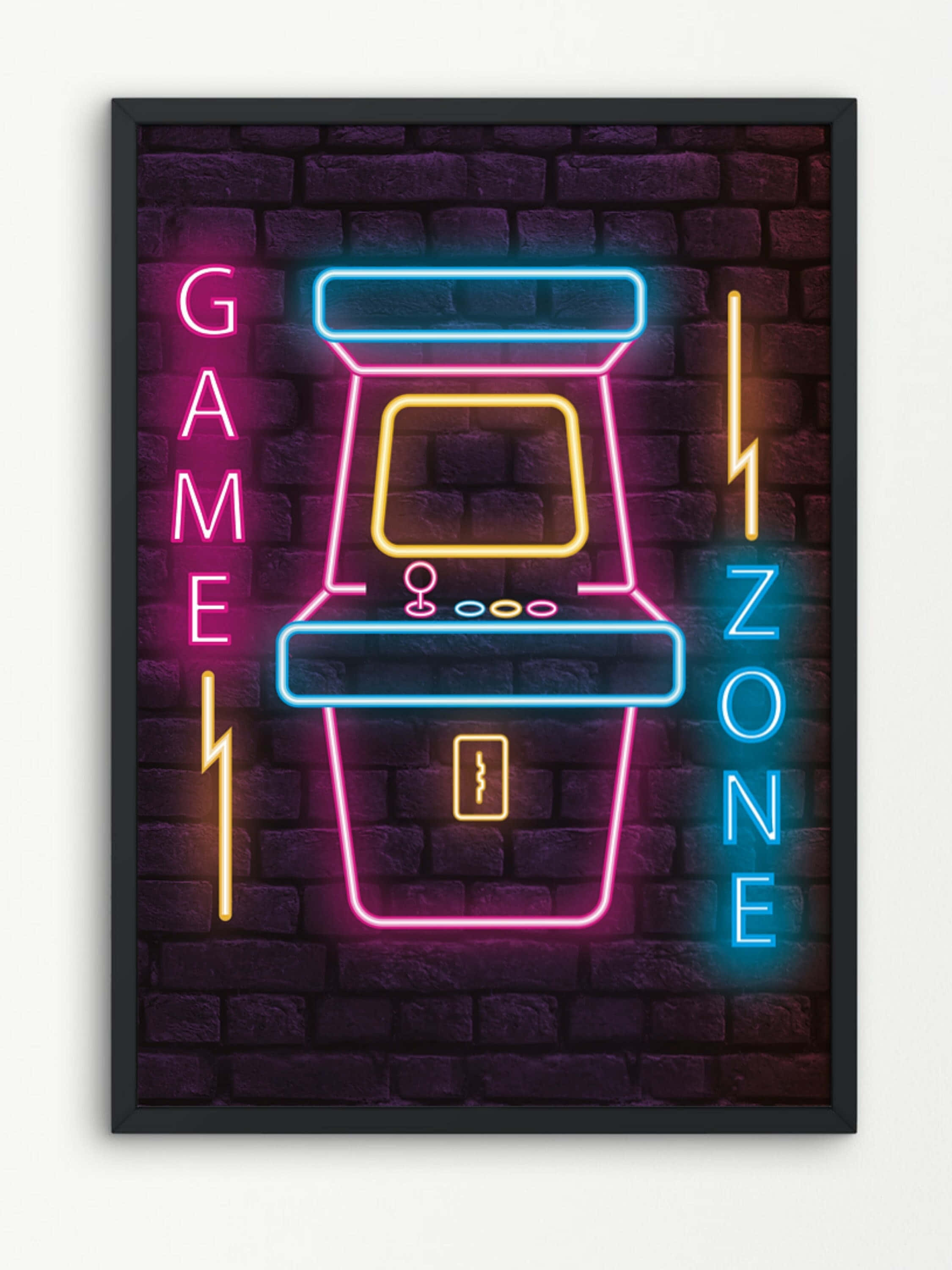 neon arcade machine, pink, blue, 2K Phone Wallpaper
