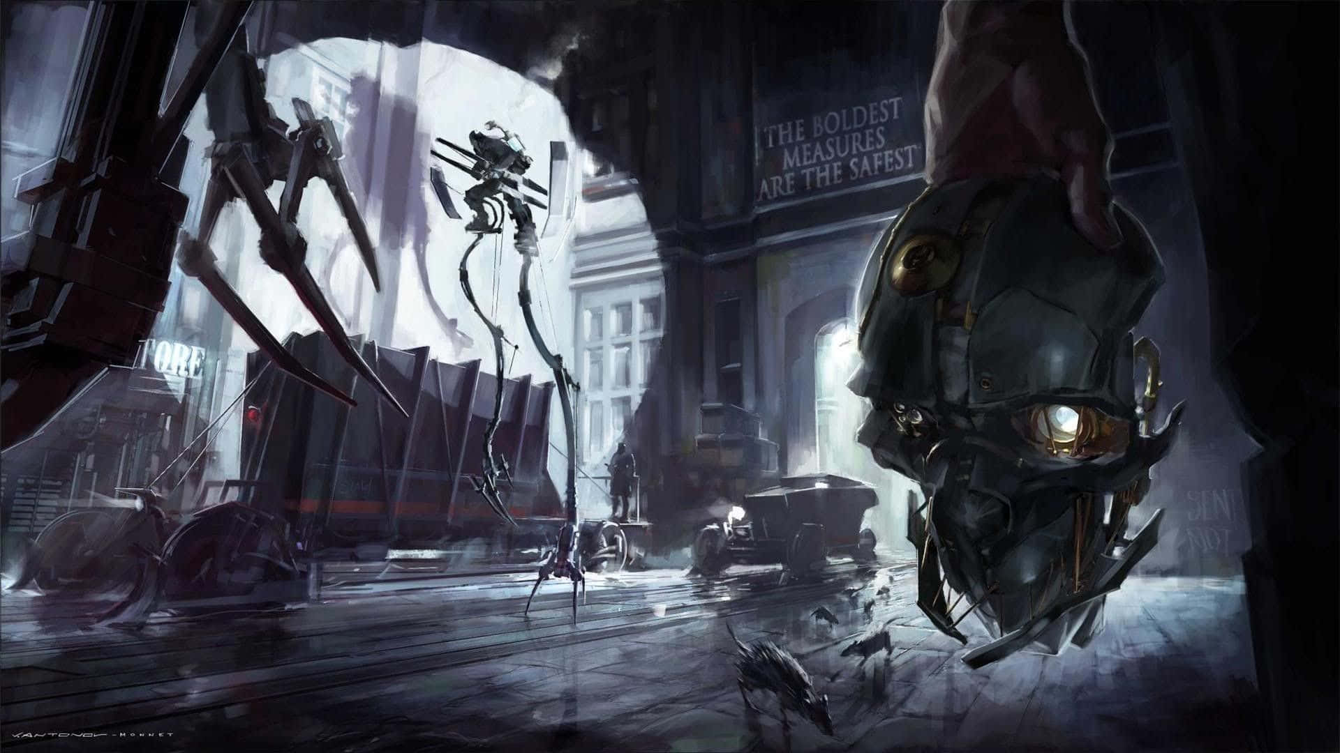 cyberpunk, glowing-eyed robotic skull, skeletal drones, Full HD Desktop Wallpaper
