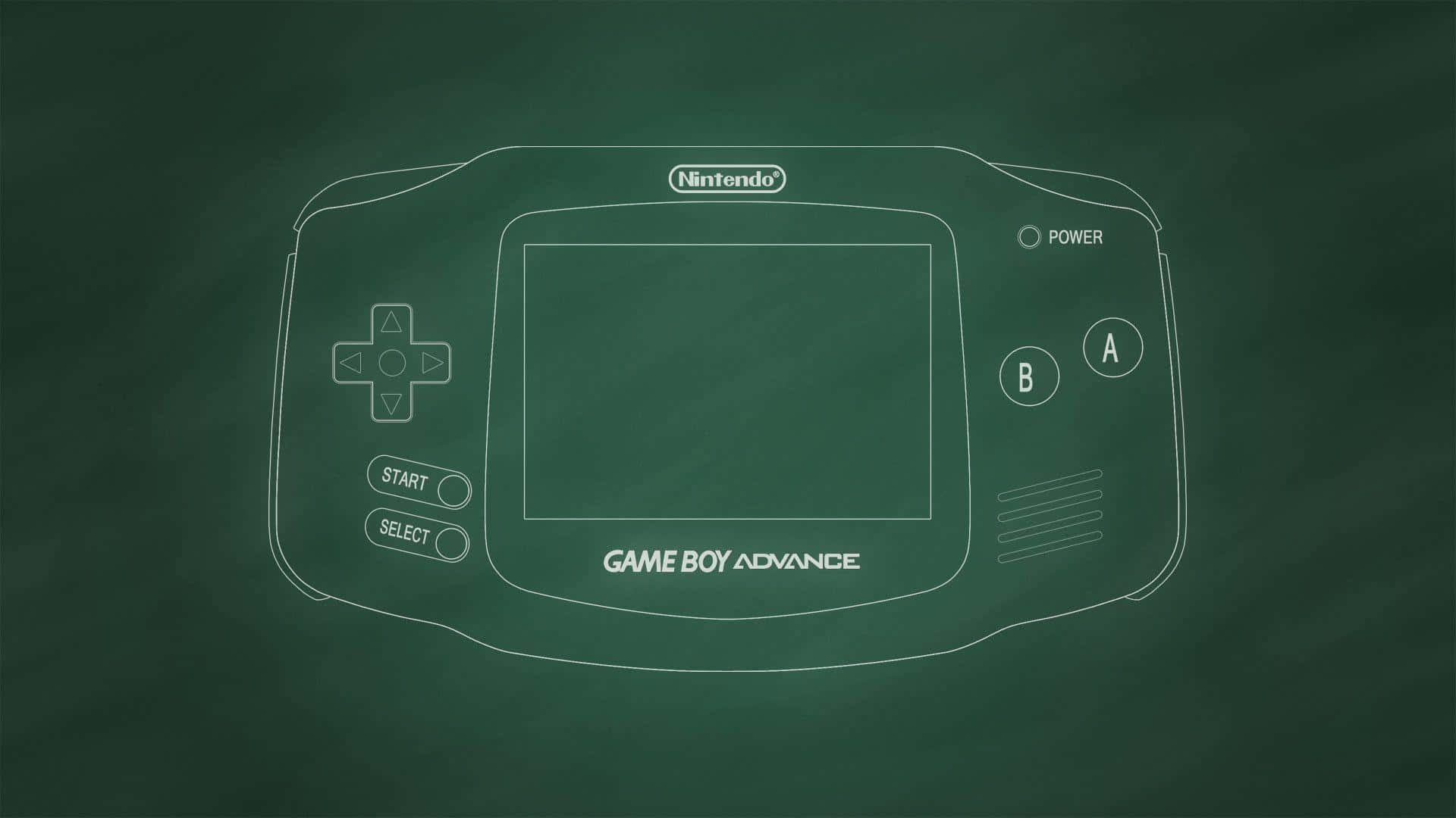 Game Boy Advance, white chalk outline, dark green chalkboard, Full HD Desktop Wallpaper