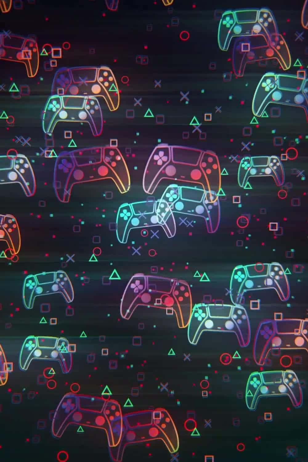 game console emulators, neon-lit game controllers, glowing geometric shapes, HD Phone Wallpaper