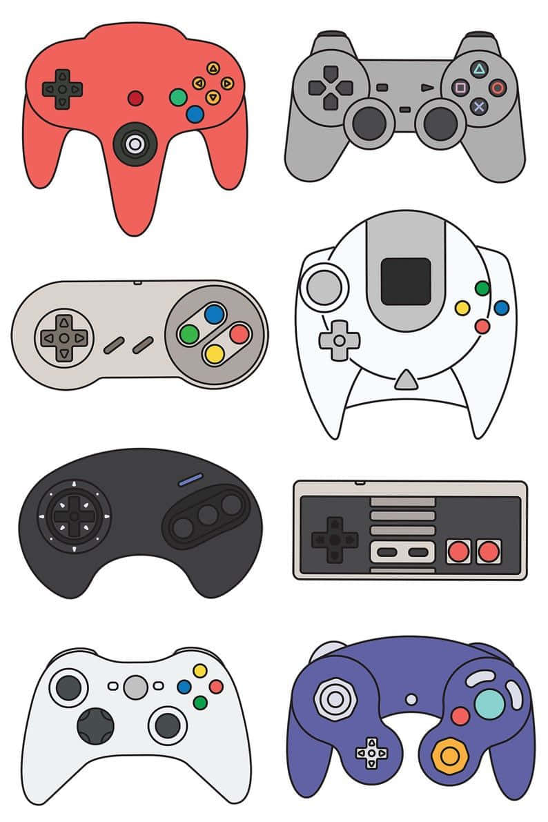 game console emulators, eight iconic video game controllers, grid, SD Phone Wallpaper