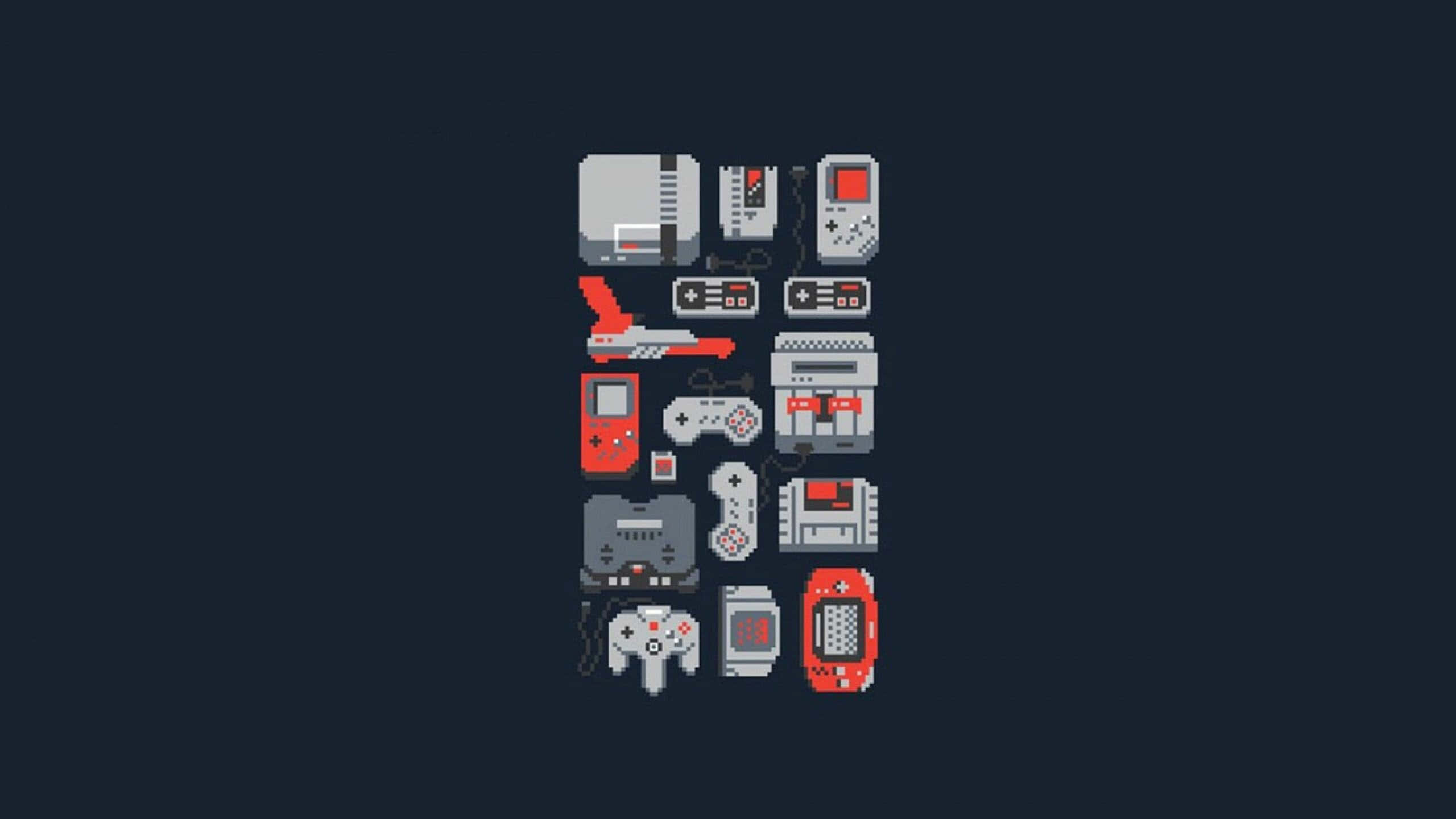 pixel-art, classic gaming consoles, controllers, 2K Desktop Wallpaper
