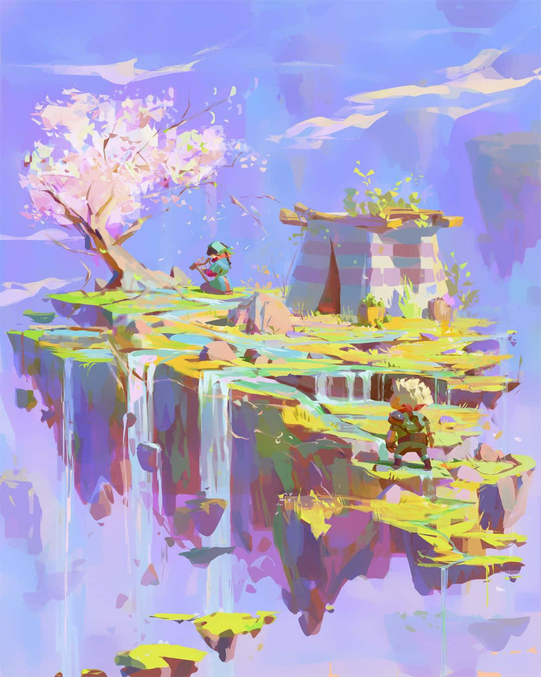 Game Design, floating island, blossoming cherry tree, HD Phone Wallpaper