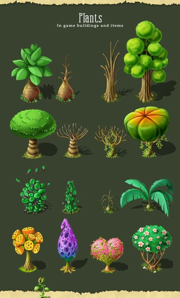 game design, stylized game plants, vibrant colors, SD Phone Wallpaper