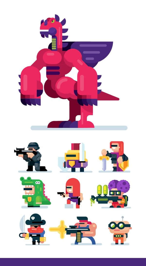 pink dragon, purple wings, pixel-art characters, SD Phone Wallpaper
