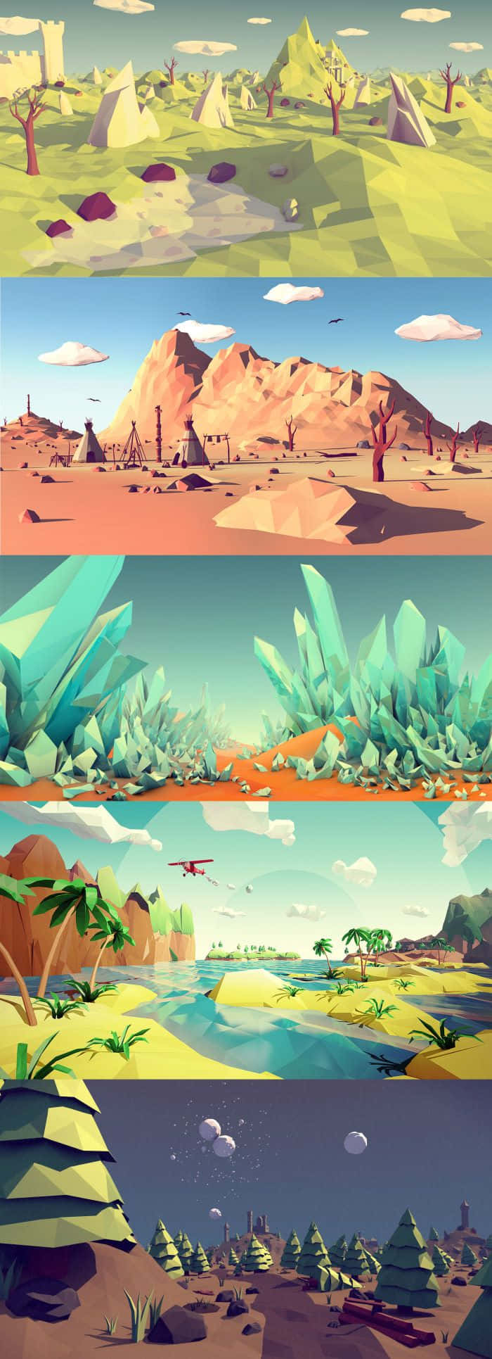 low-poly, fantasy landscapes, crystalline caves, Full HD Phone Wallpaper