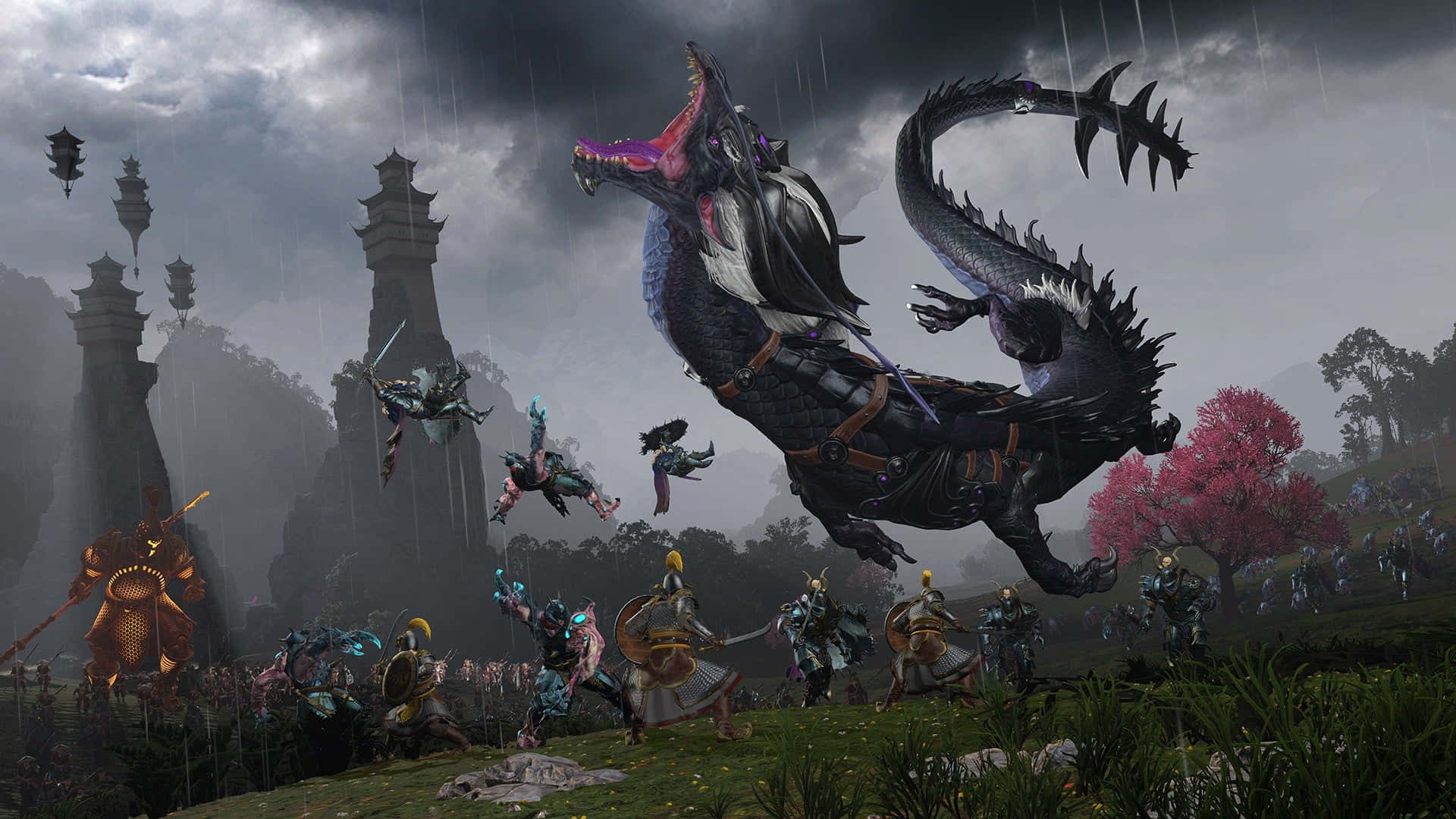 armored dragon, battlefield, stormy skies, Full HD Desktop Wallpaper