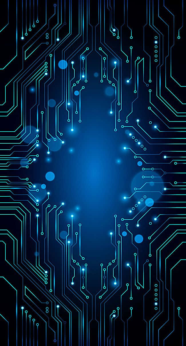 gaming ai 650 x 1207, Glowing blue circuit board pathways, central light source, SD Phone Wallpaper