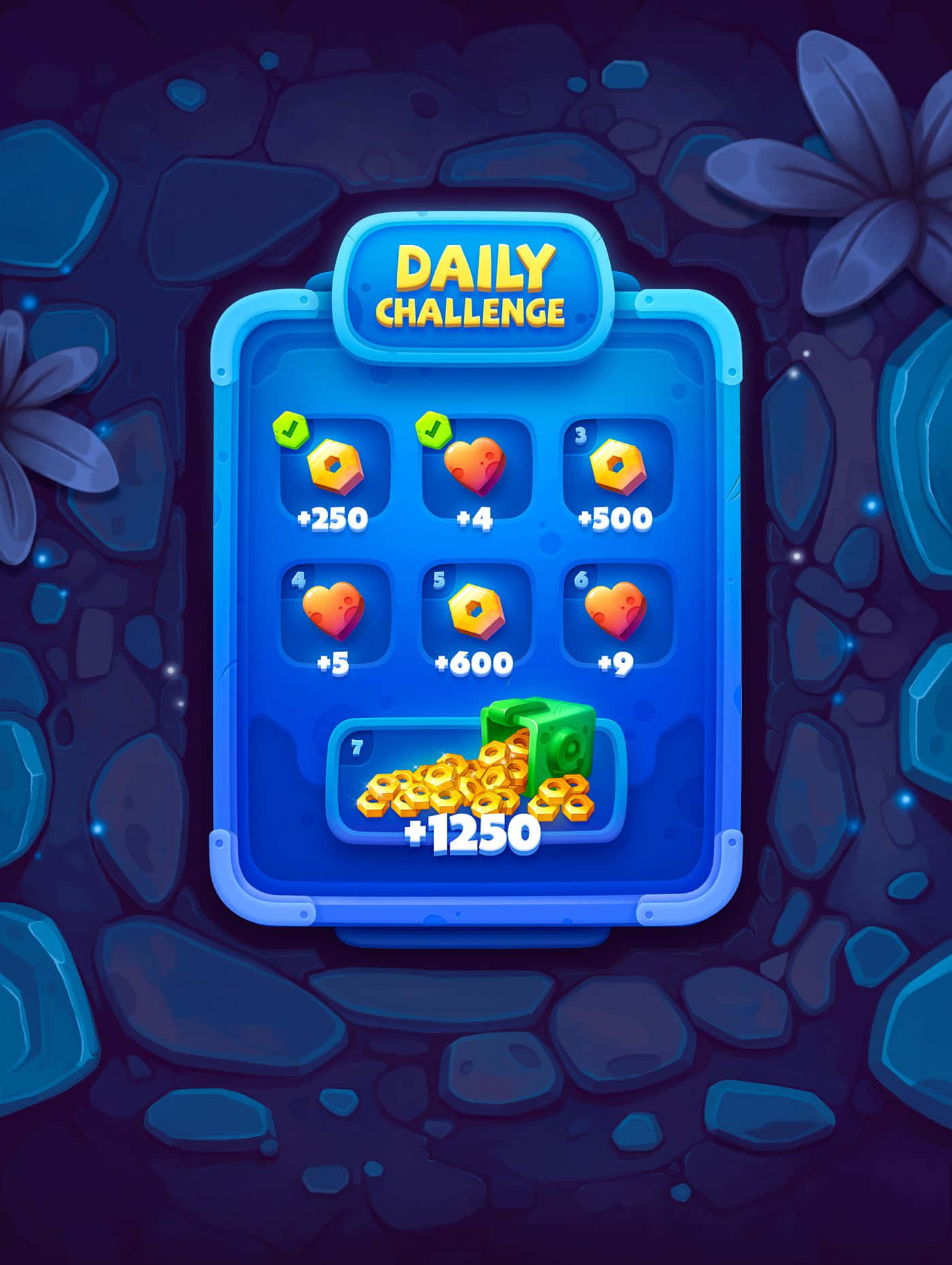 vibrant blue gaming interface, daily challenge rewards, colorful icons, HD Phone Wallpaper