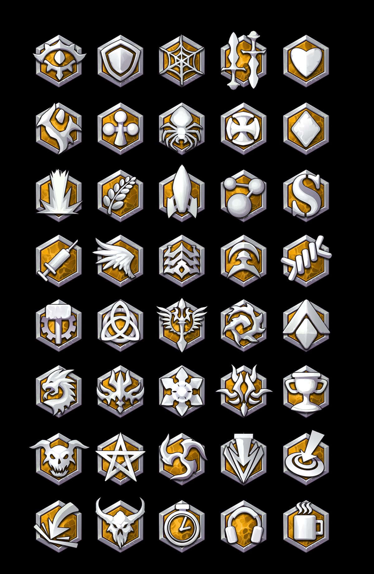 game design, hexagonal game icons, silver, HD Phone Wallpaper