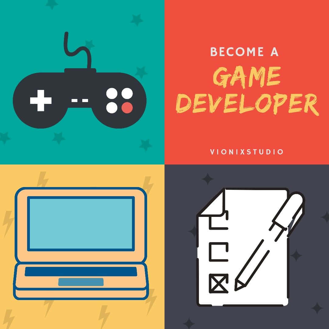 Game Development, four-panel graphic, controller, SD Desktop Wallpaper